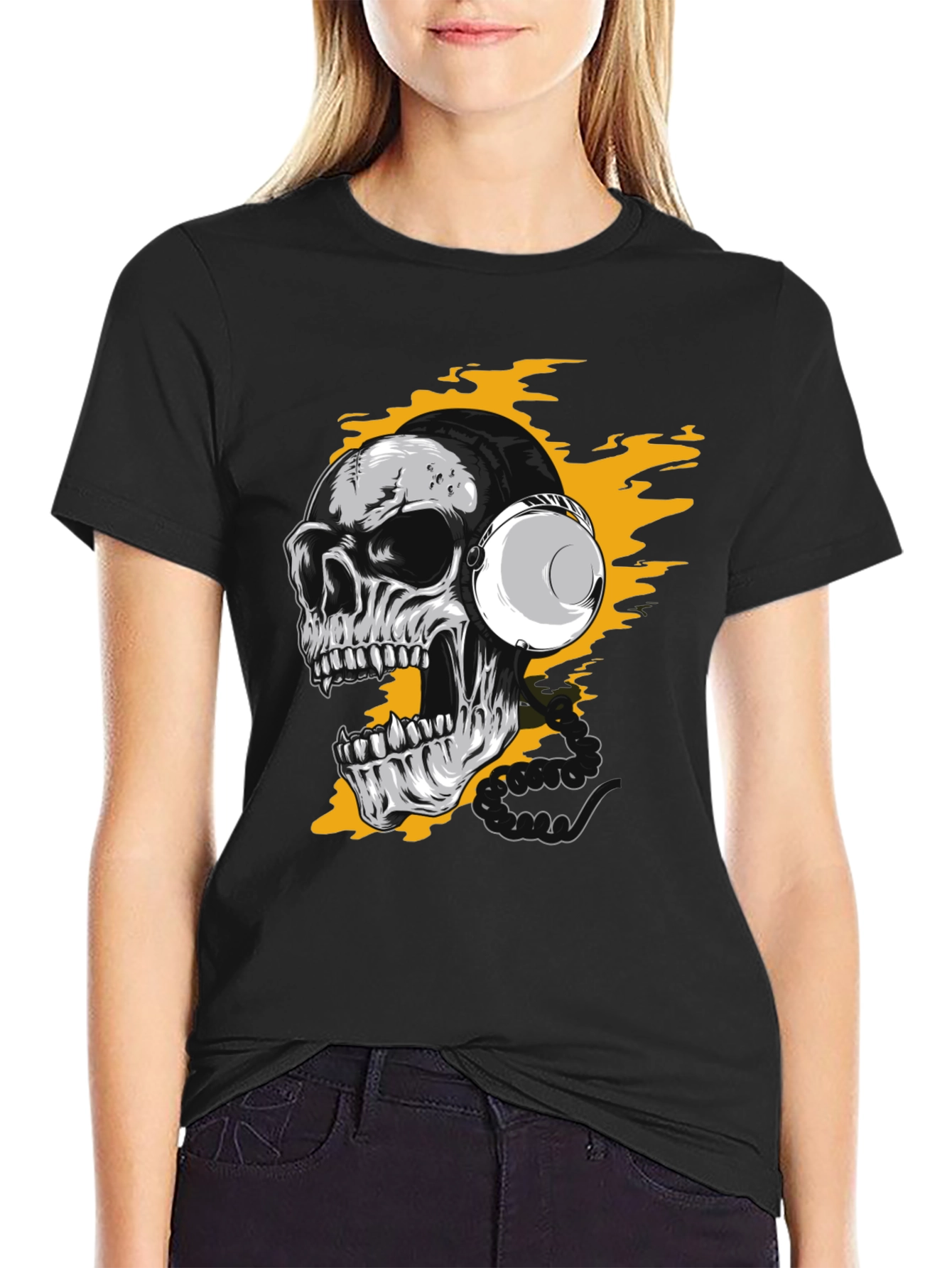 Black Skull Headphones Graphic Tee - Rocker Style view 2