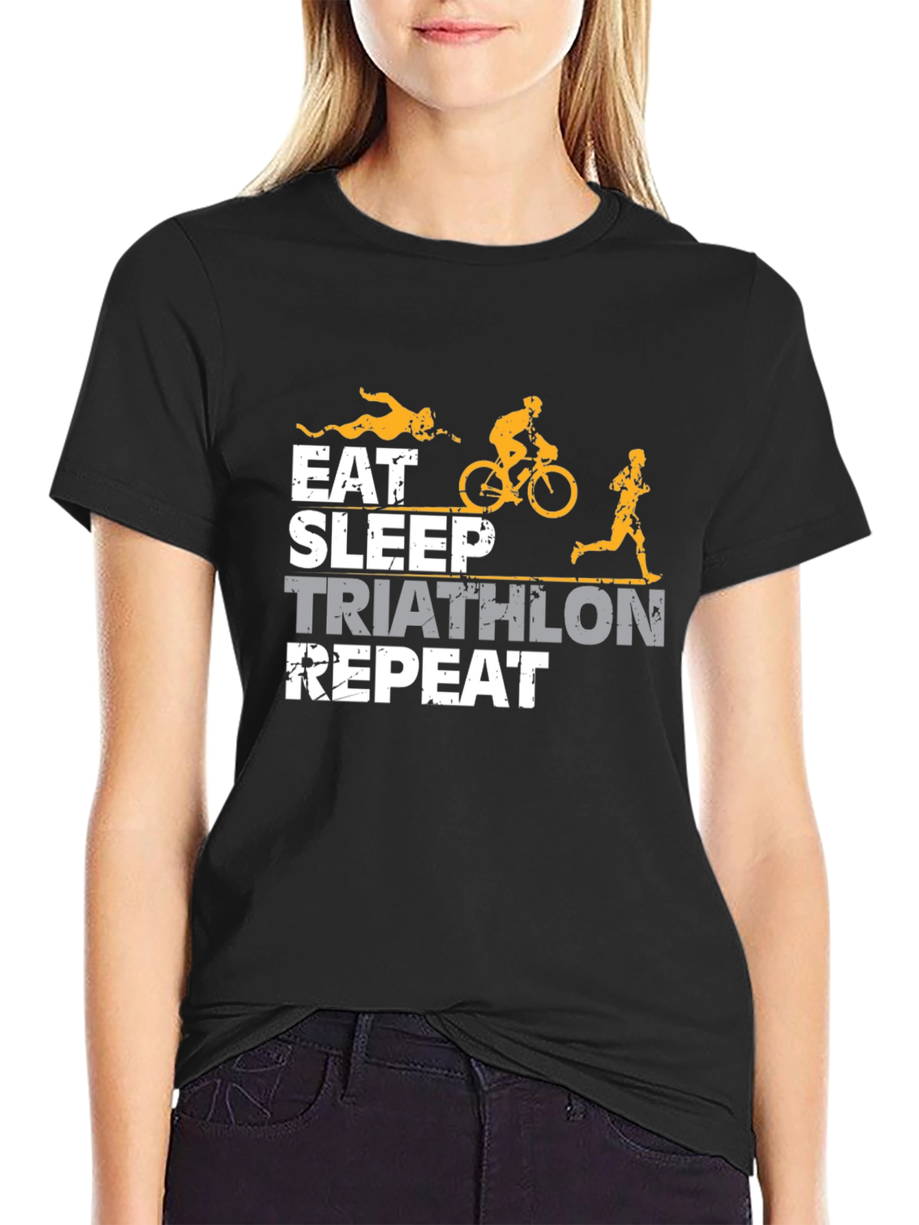 Black Eat Sleep Triathlon Repeat T-Shirt view 2