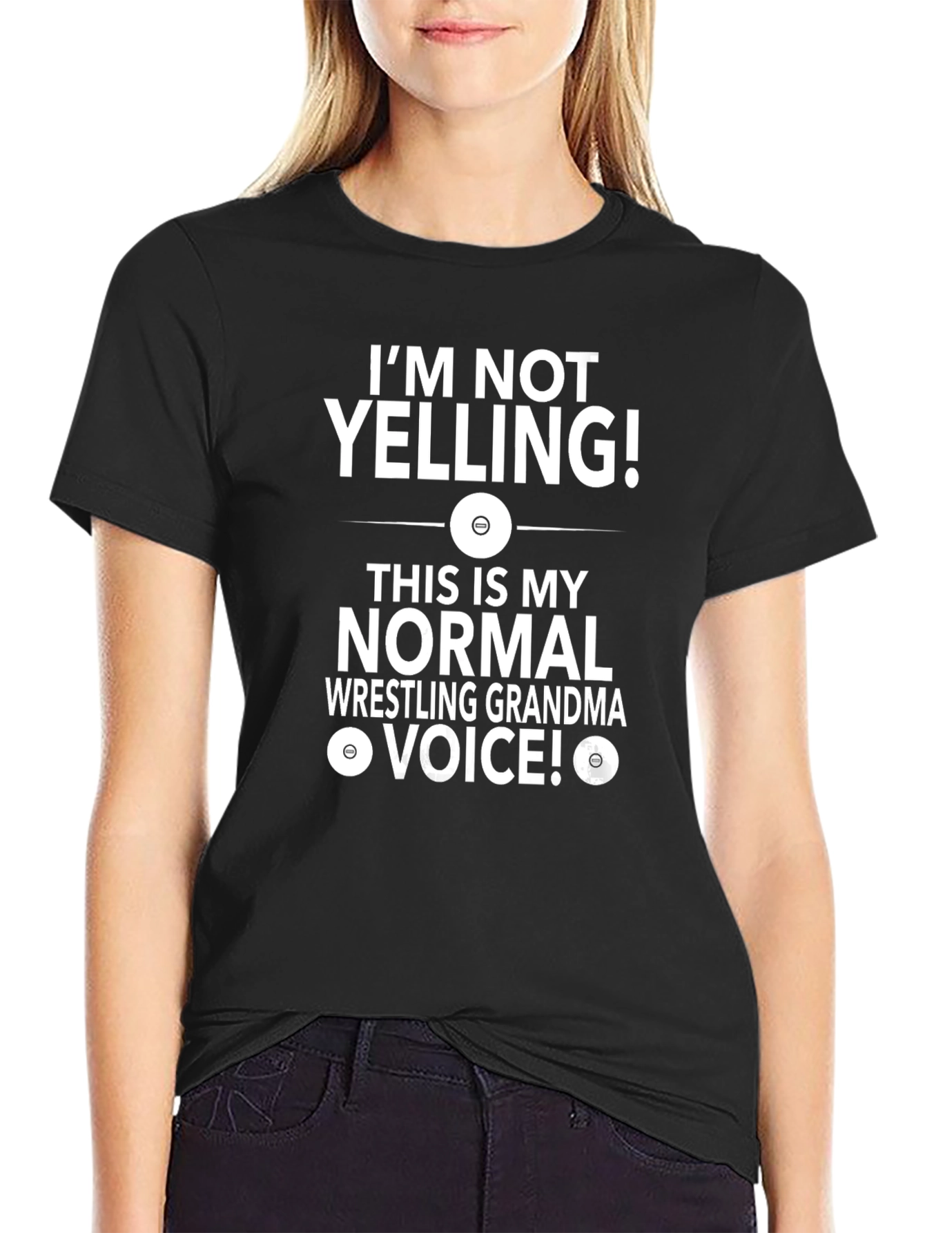 Black Funny Wrestling Grandma Voice T-Shirt view 2