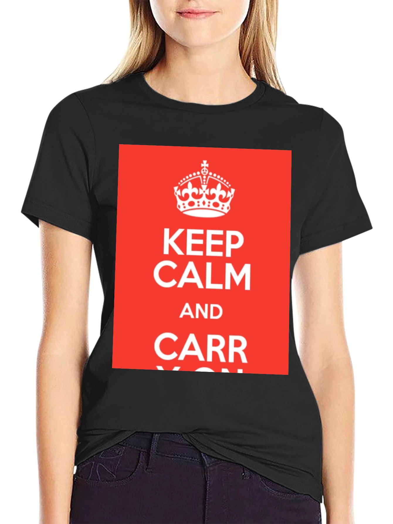 Black Keep Calm and Carr-y On T-Shirt - Black Crew Neck Tee view 2
