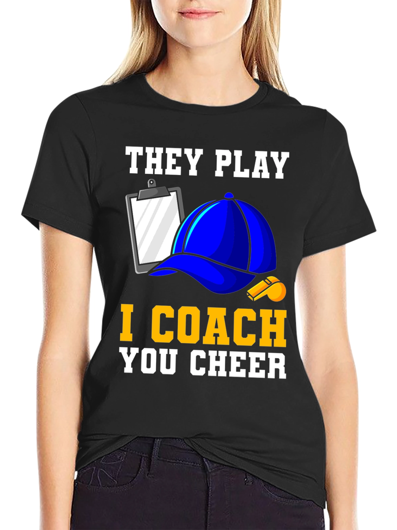 Black They Play I Coach You Cheer T-Shirt view 2