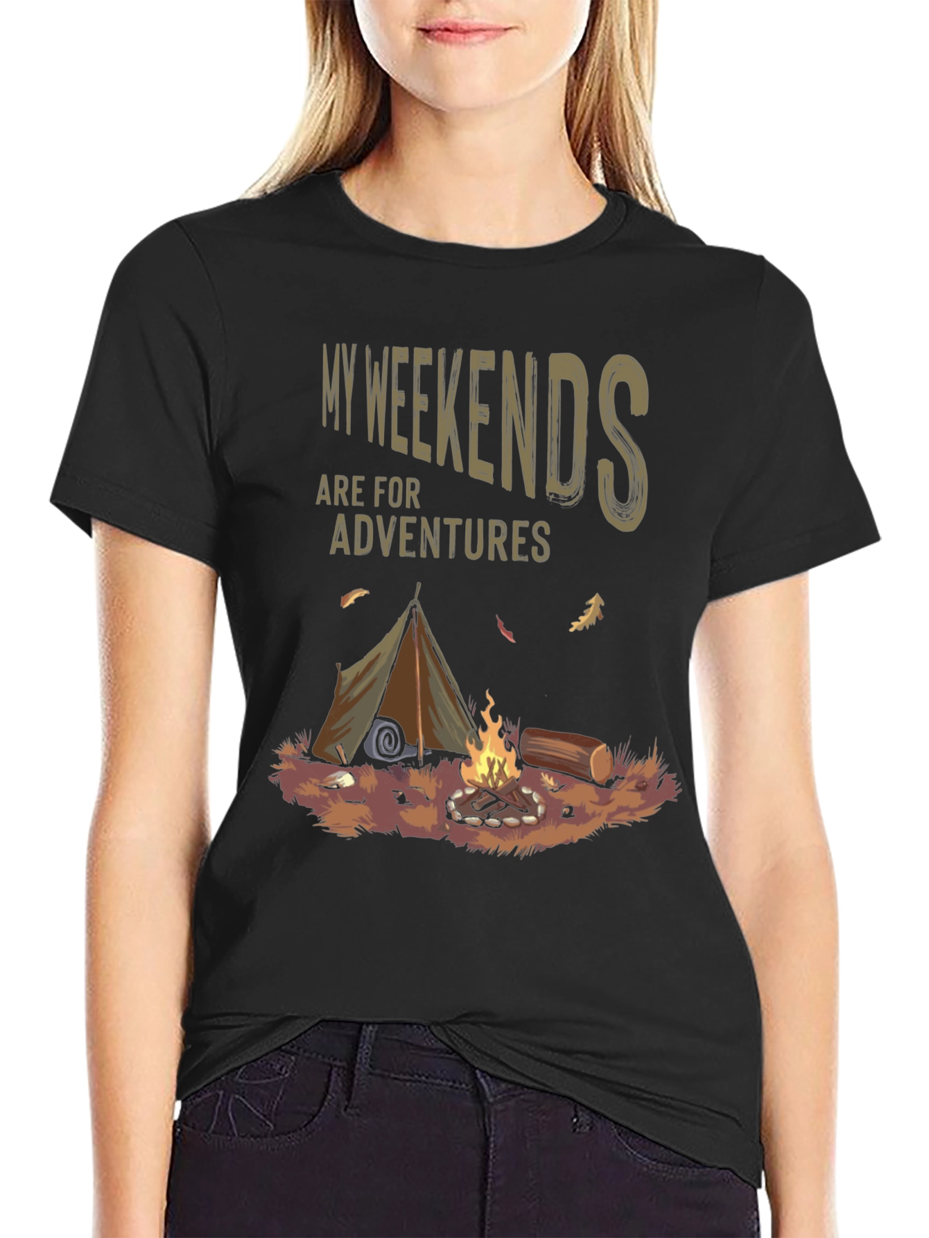Black Weekend Adventure Camping Graphic Tee view 2