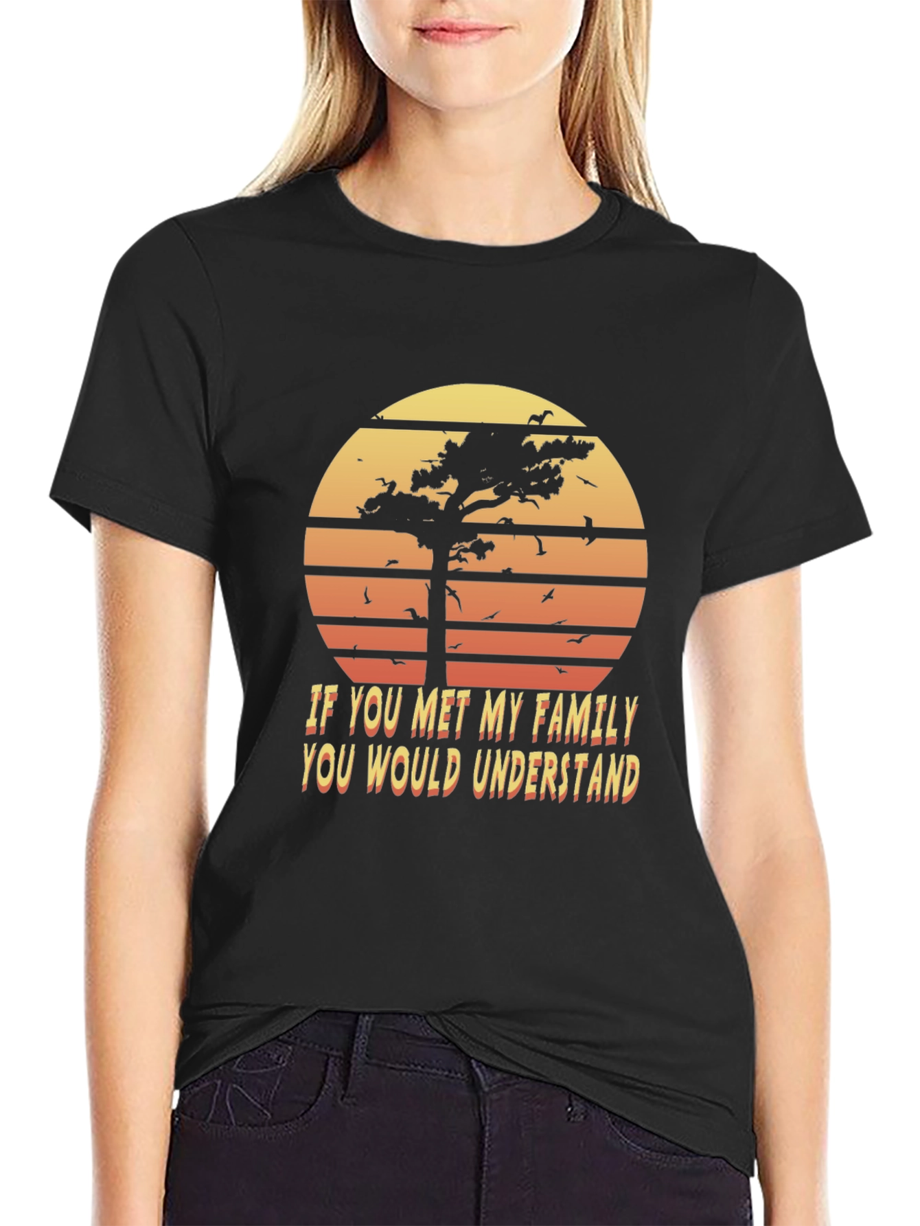 Black Retro Family Humor T-Shirt - Sunset Graphic Tee view 2