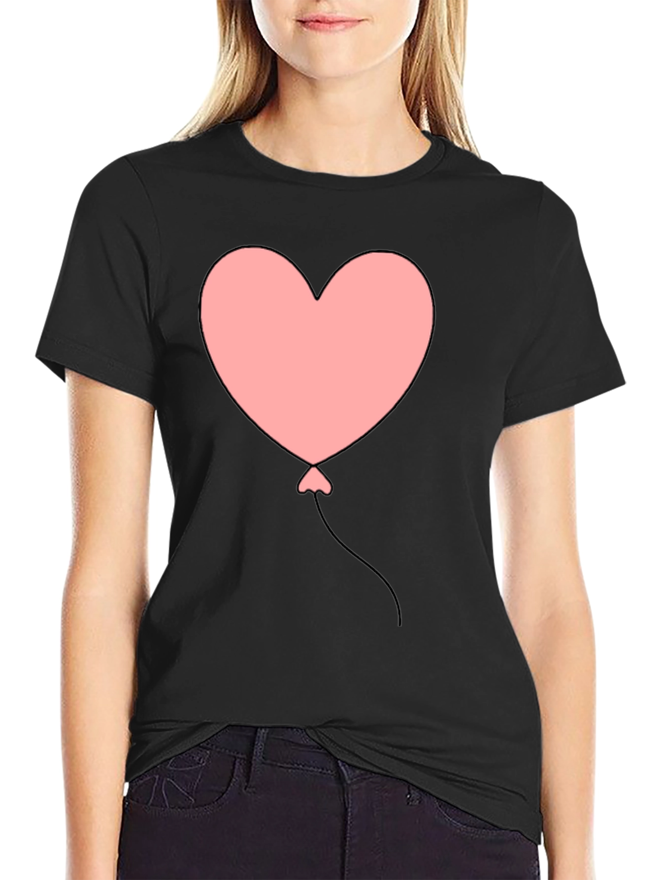 Black Heart Balloon Graphic Tee - Black Casual T-Shirt view 2