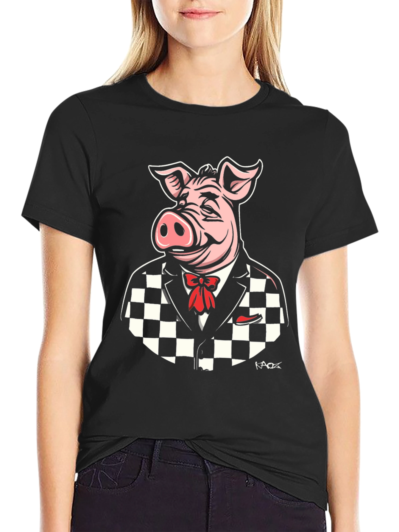 Black Dapper Pig T-Shirt - Black Checker Suit view 2
