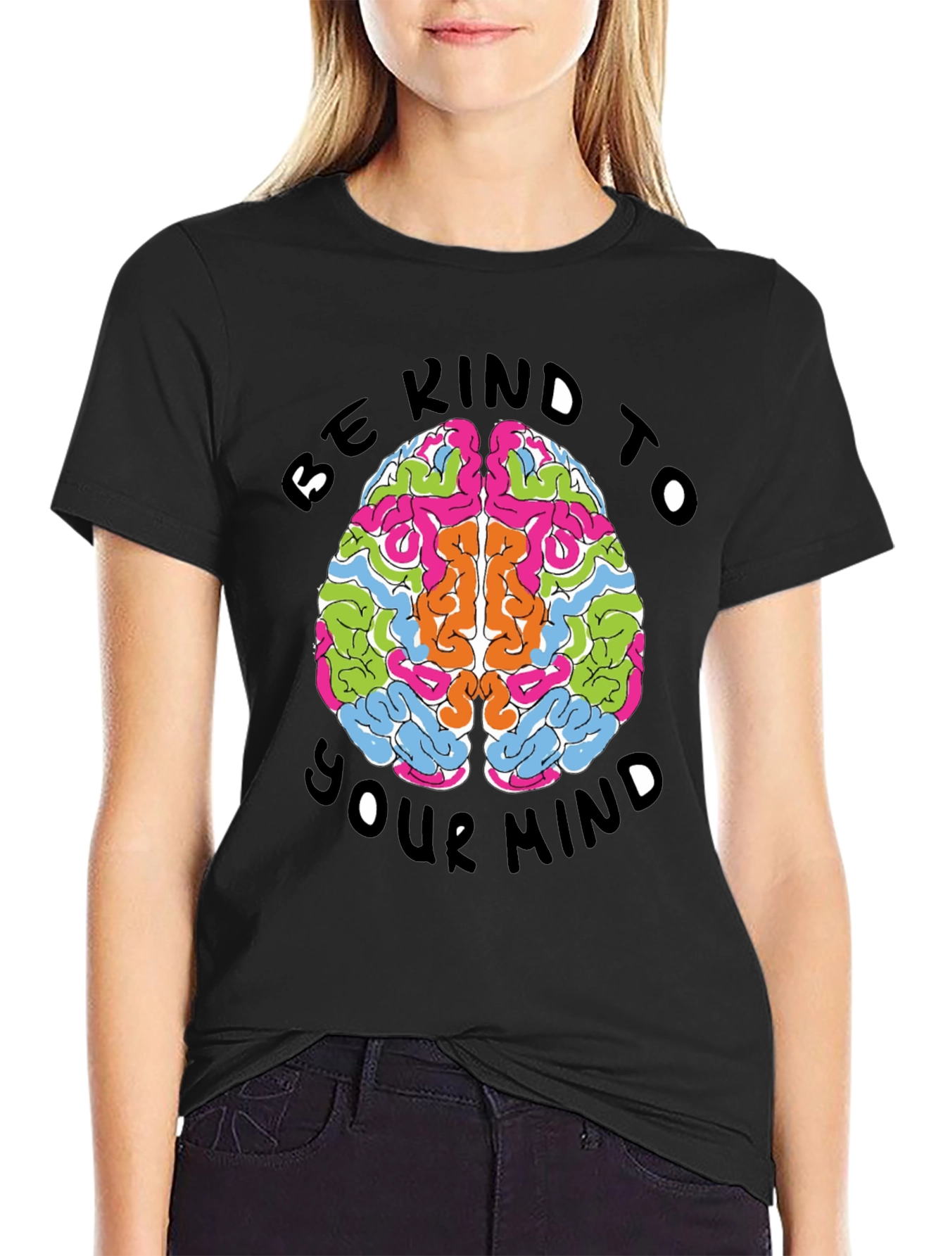 Black Be Kind To Your Mind Graphic Tee - Black Cotton T-Shirt view 2