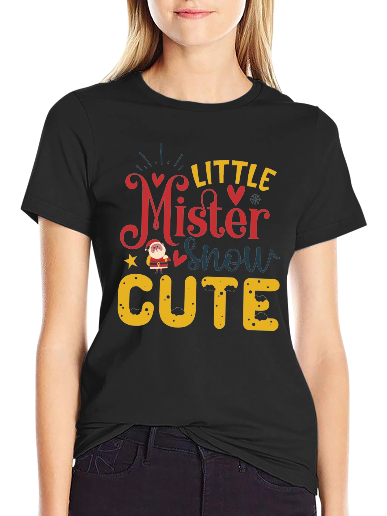 Black Little Mister Snow Cute Holiday T-Shirt view 2