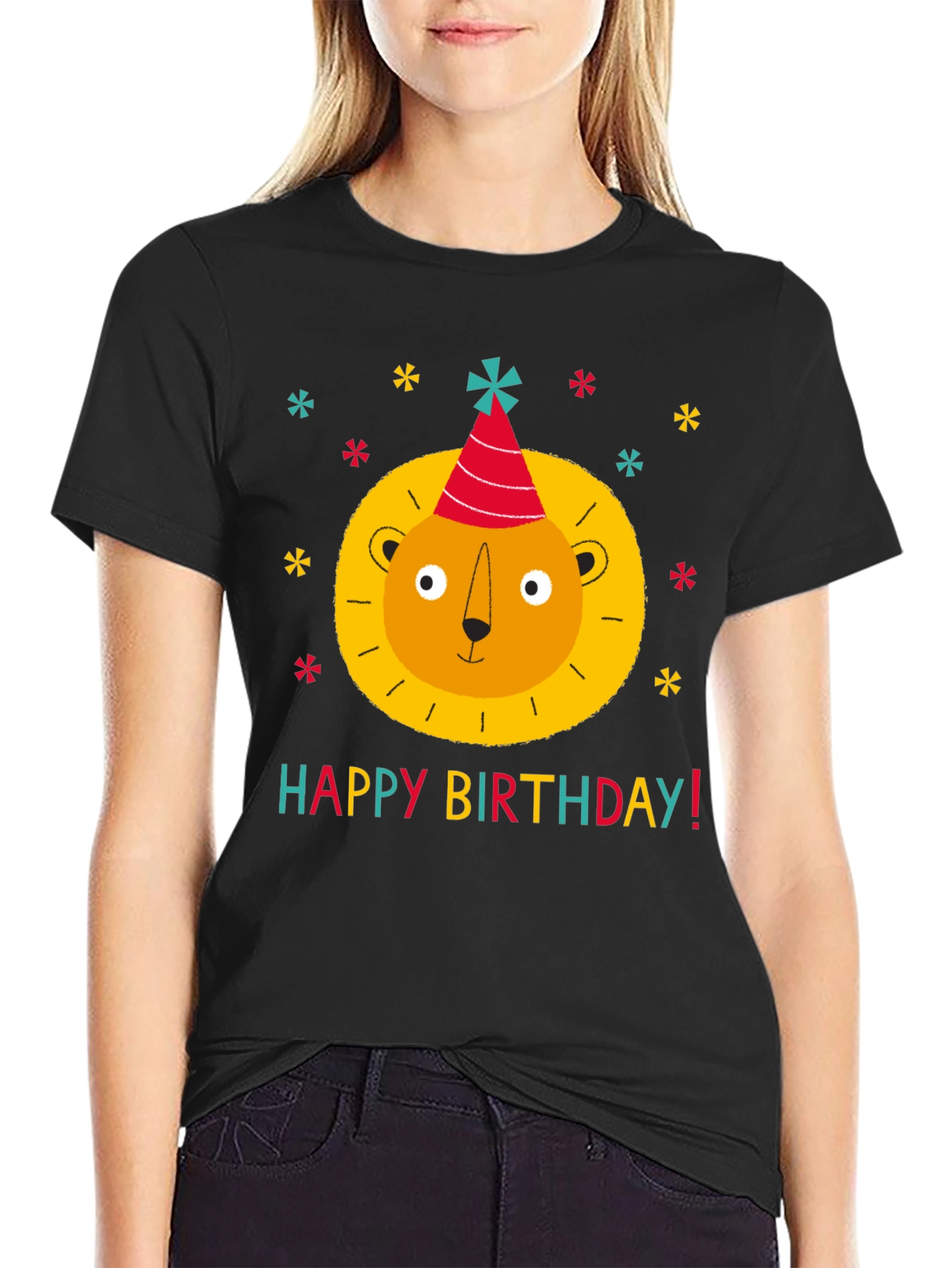 Black Birthday Lion T-Shirt - Fun Party Tee view 2