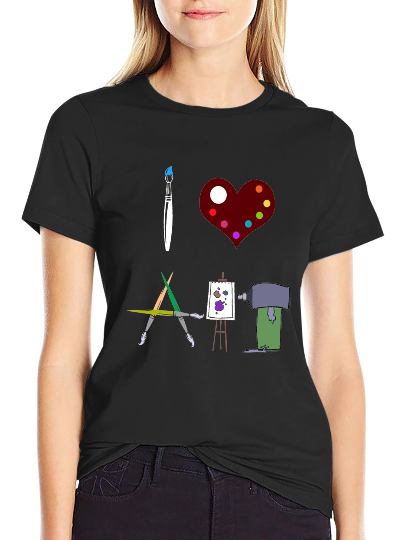 Black I Love Art Graphic T-Shirt view 2
