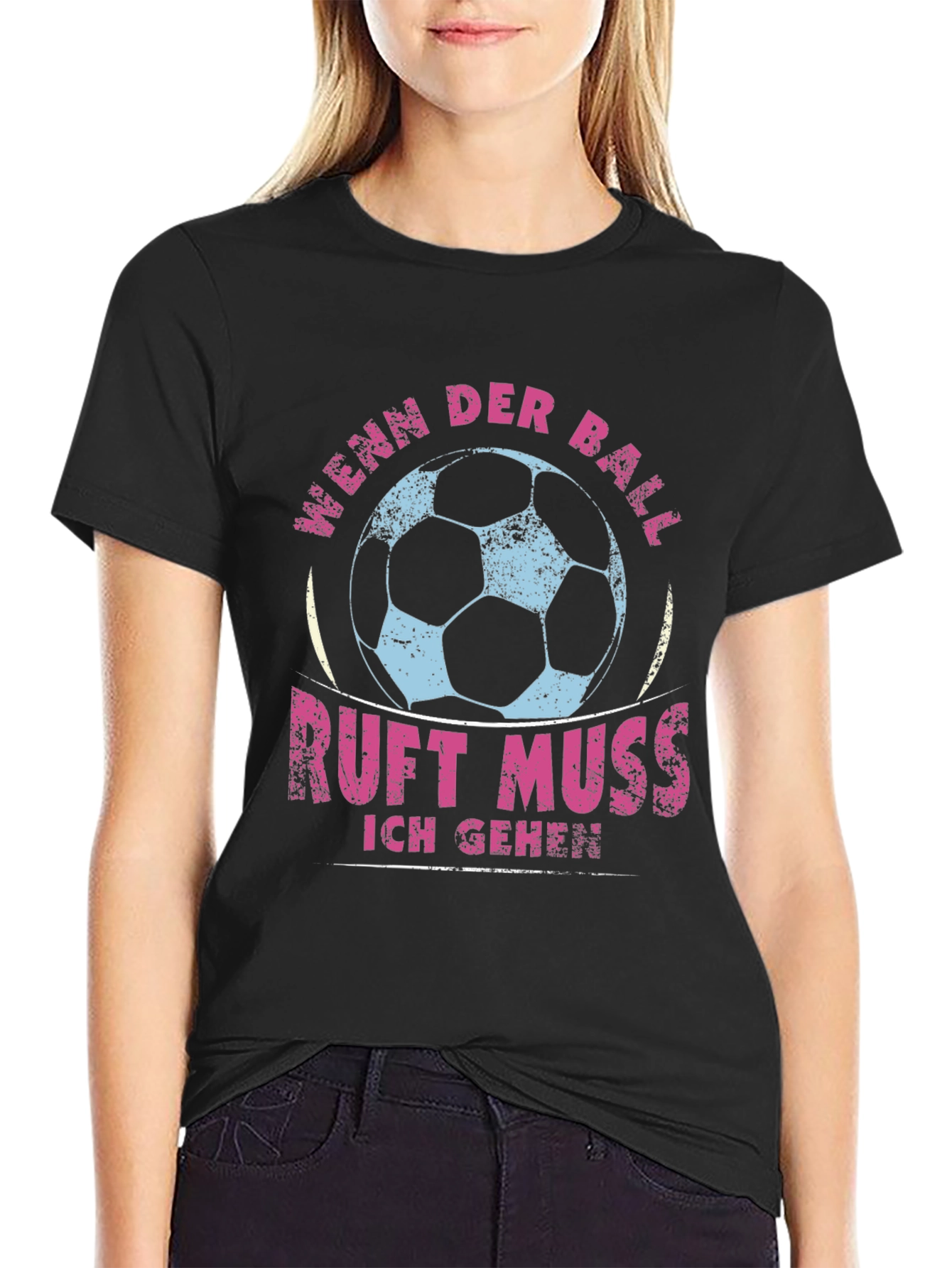 Black Soccer Ball Graphic T-Shirt - "Wenn Der Ball Ruft" view 2