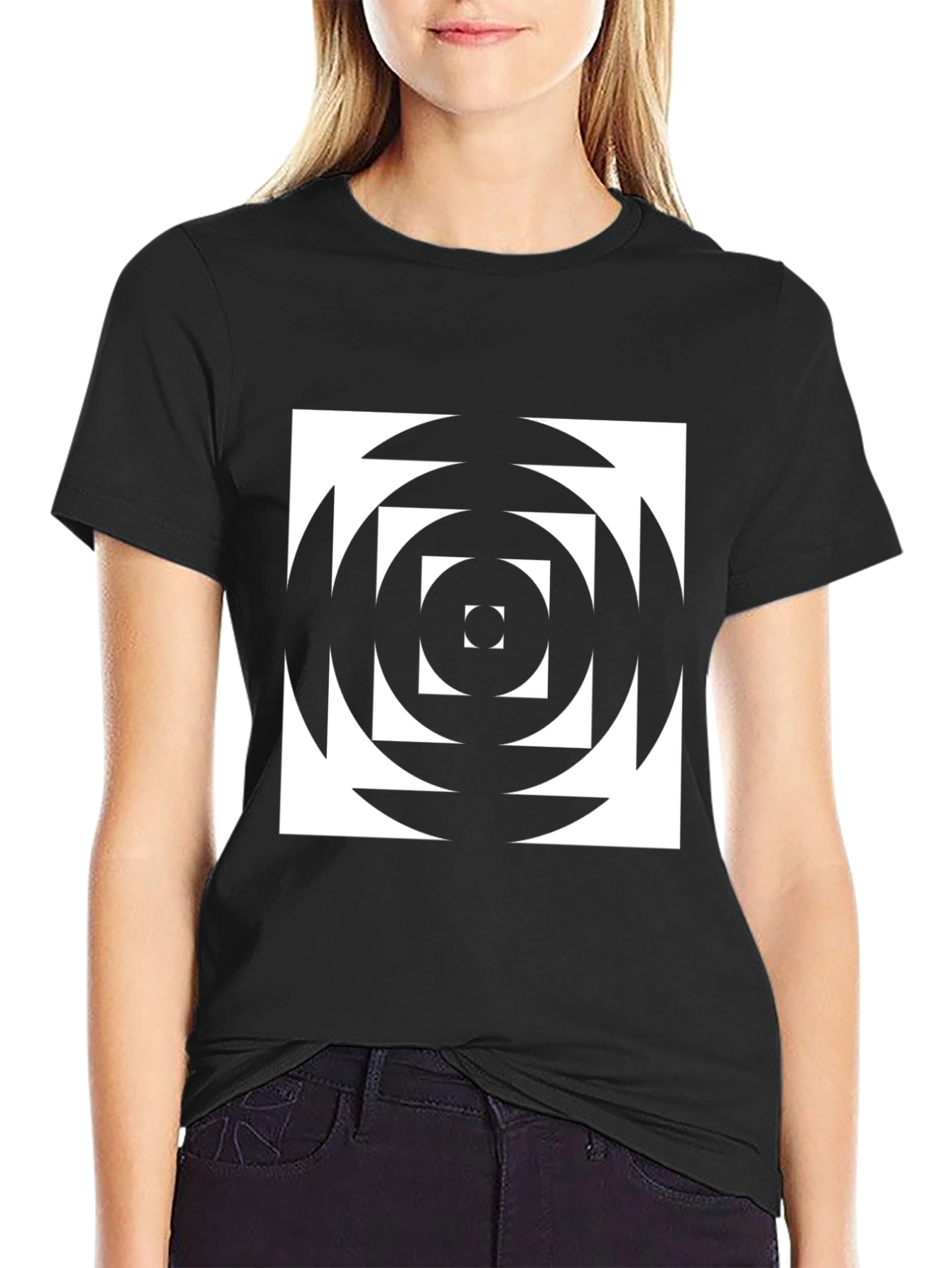 Black Geometric Optical Illusion Graphic T-Shirt view 2