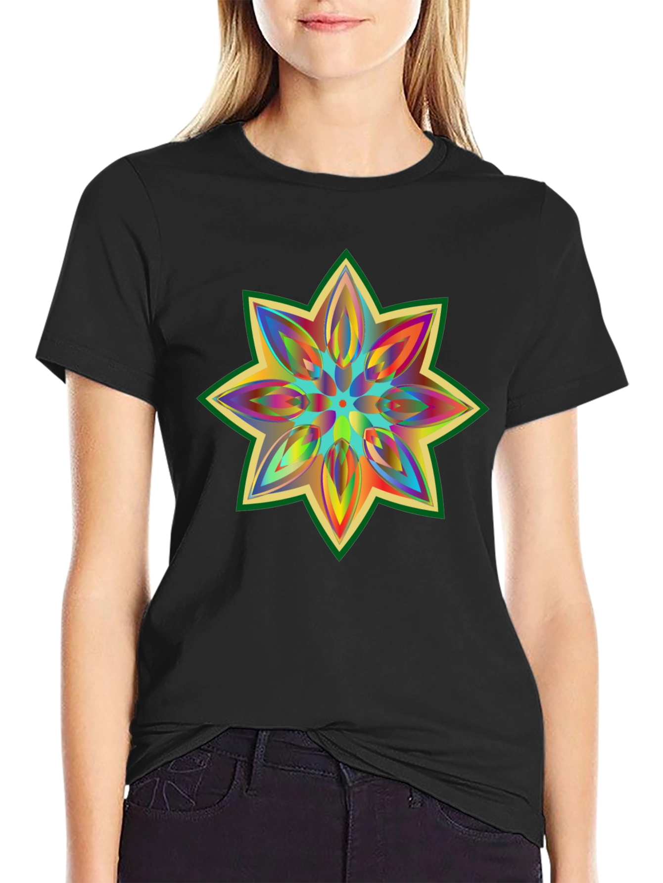 Black Rainbow Star Graphic Tee - Soft Cotton view 2