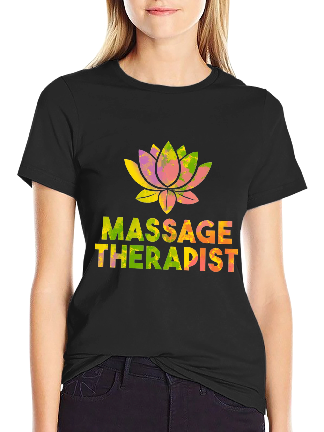 Black Massage Therapist Lotus Flower T-Shirt view 2