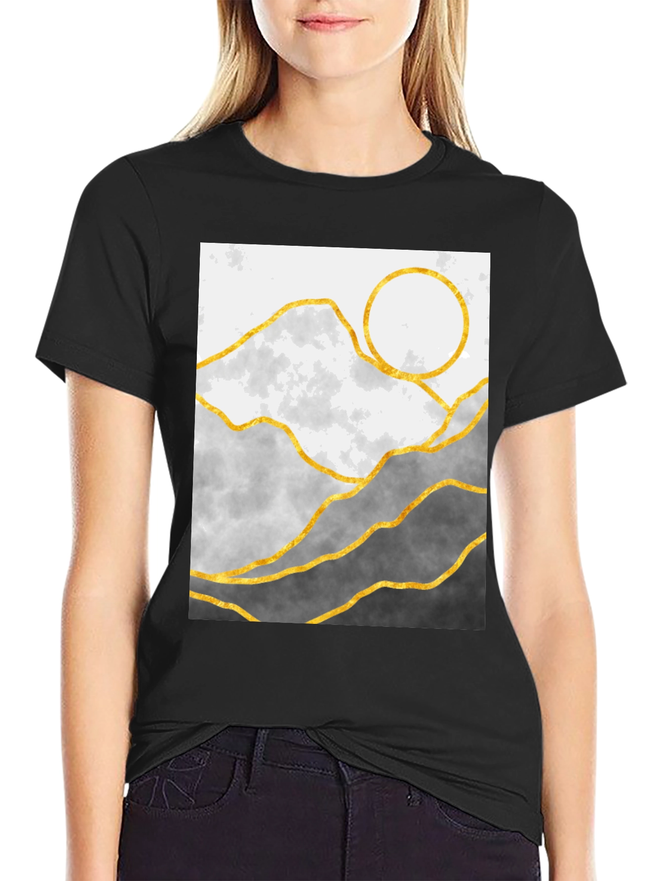Black Mountainscape Graphic Tee - Stylish Geometric Design view 2