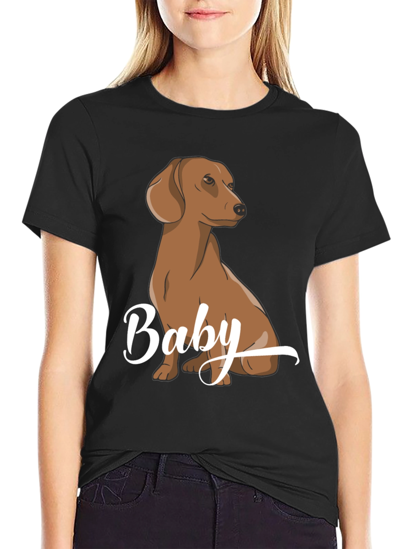 Black Dachshund Baby Graphic Tee, Black view 2