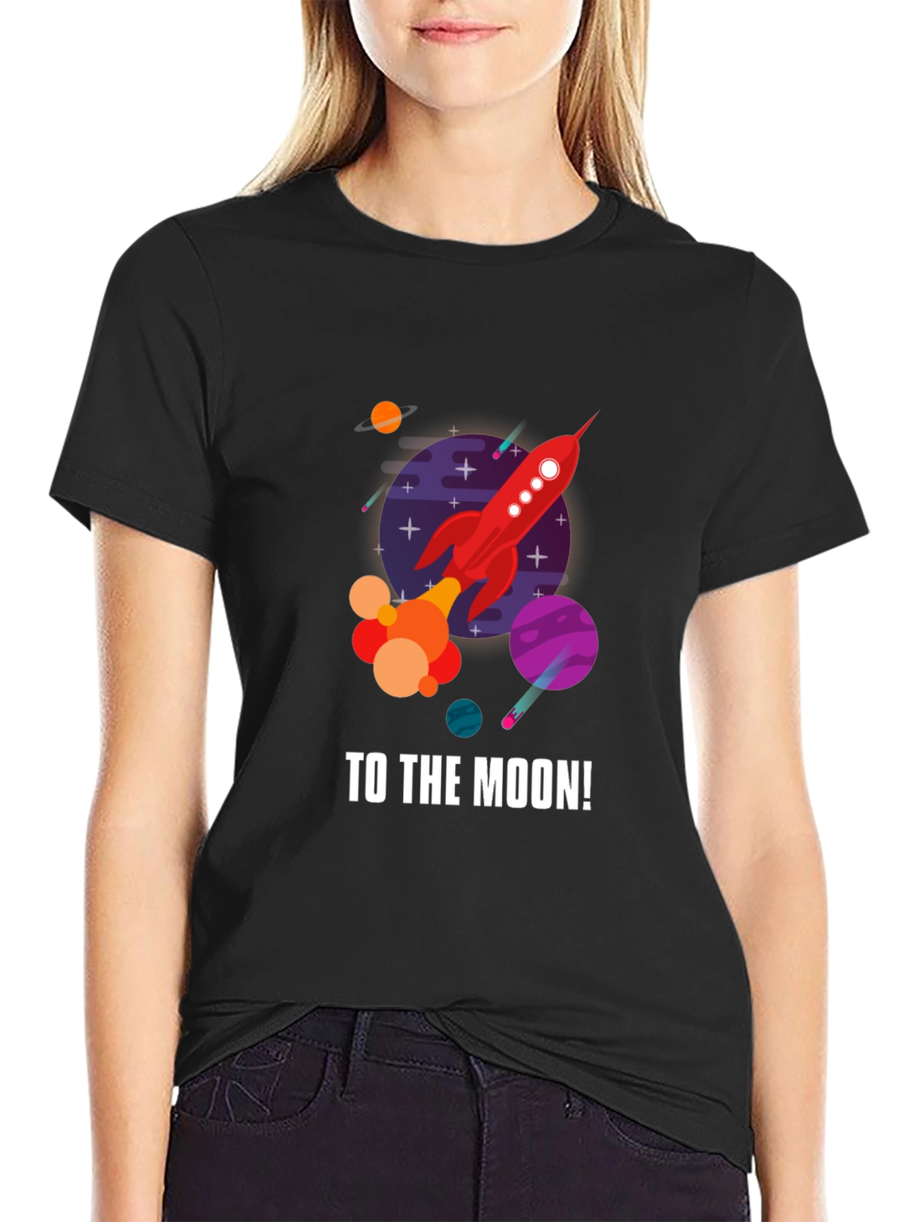 Black To the Moon Rocket Graphic T-Shirt - Black view 2