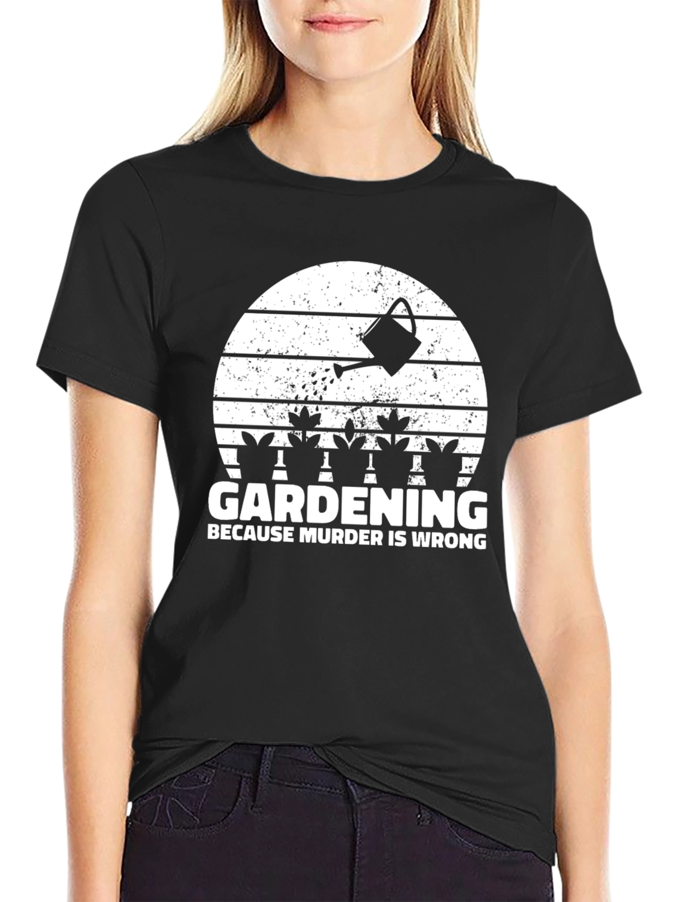 Black Gardening Because Murder Is Wrong T-Shirt view 2