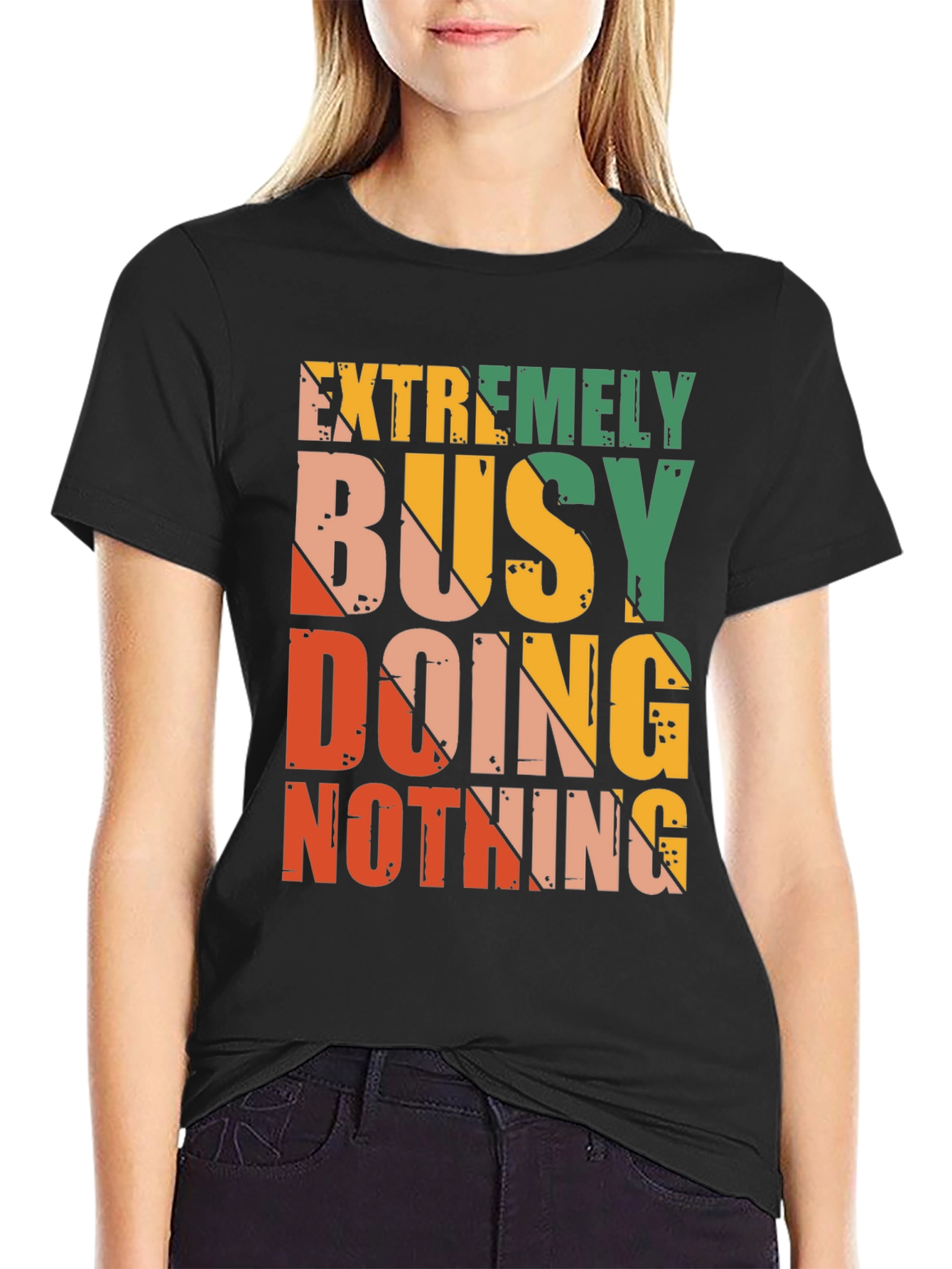Black Extremely Busy Doing Nothing Graphic Tee view 2