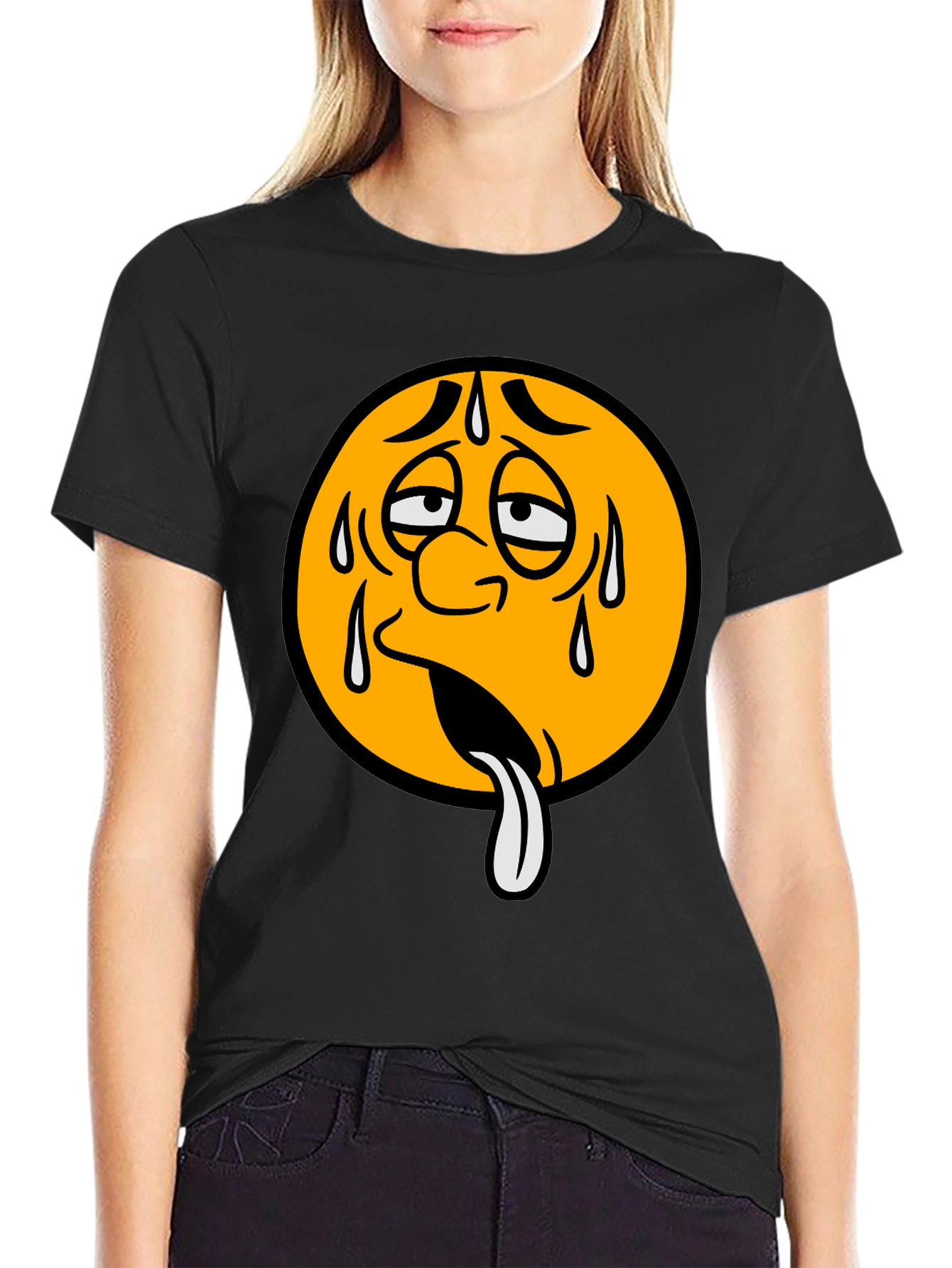 Black Sweating Emoji Graphic T-Shirt - Unisex view 2
