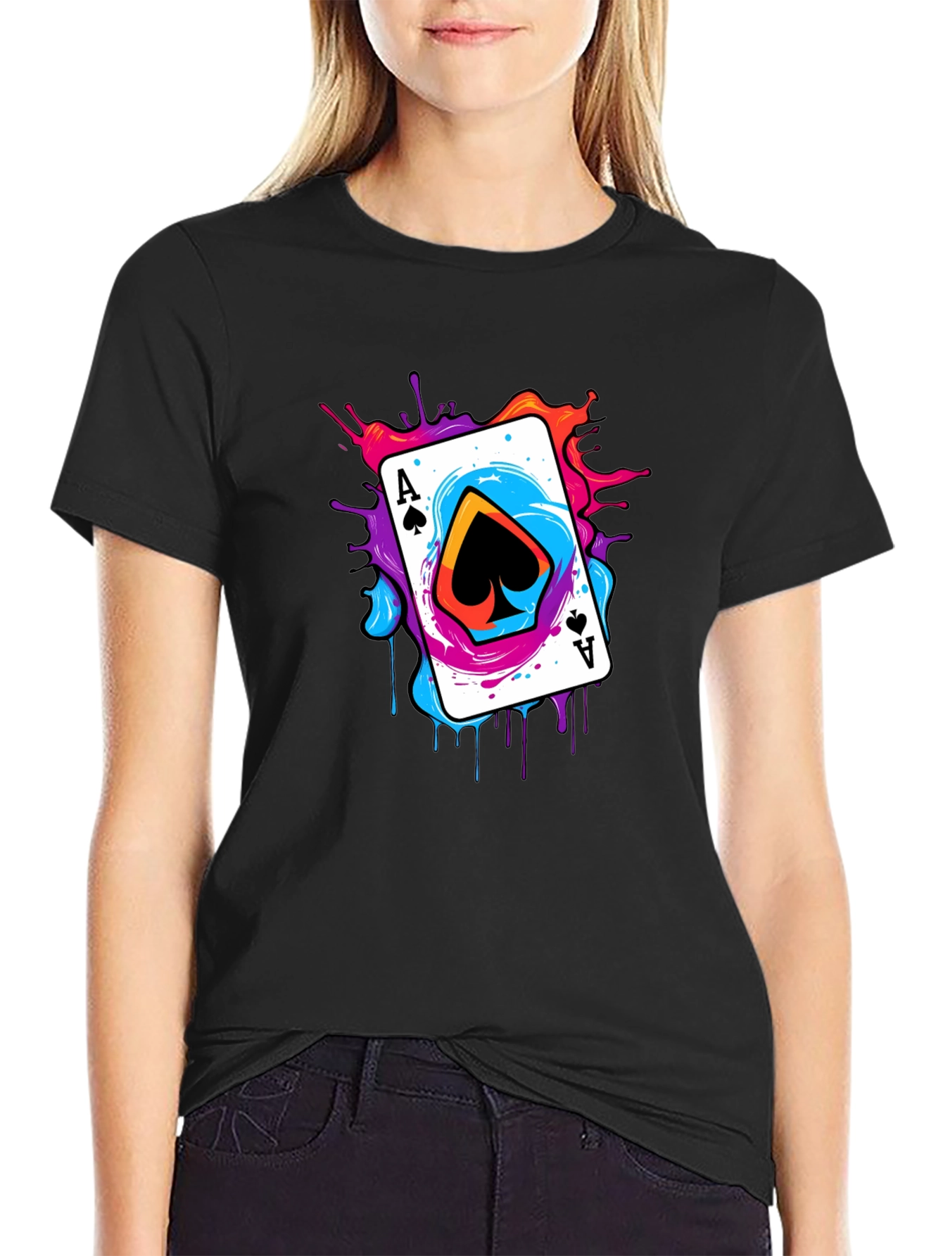 Black Ace of Spades Graphic Tee - Colorful Card Design view 2