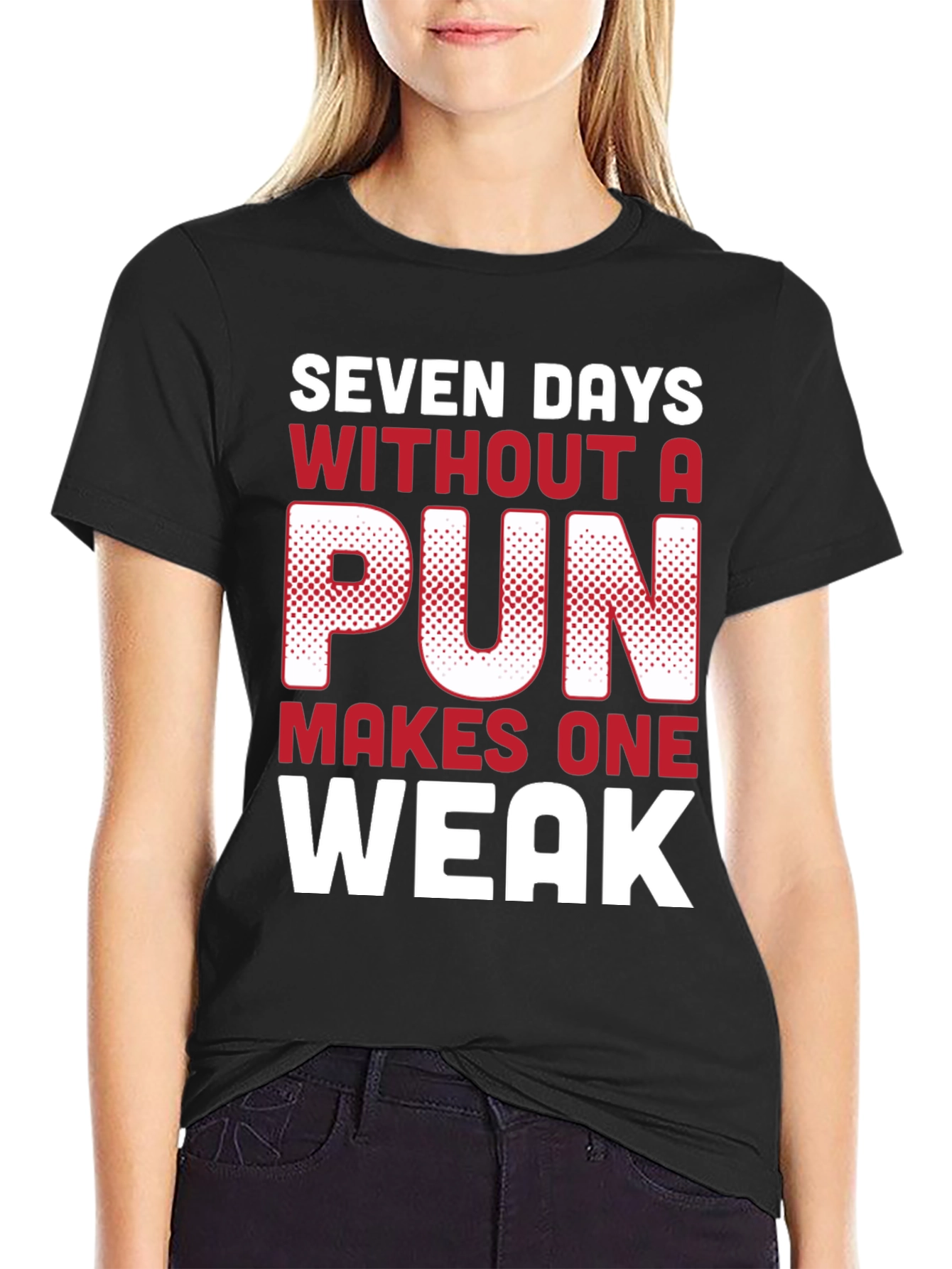 Black Funny Pun T-Shirt - Seven Days Without A Pun view 2
