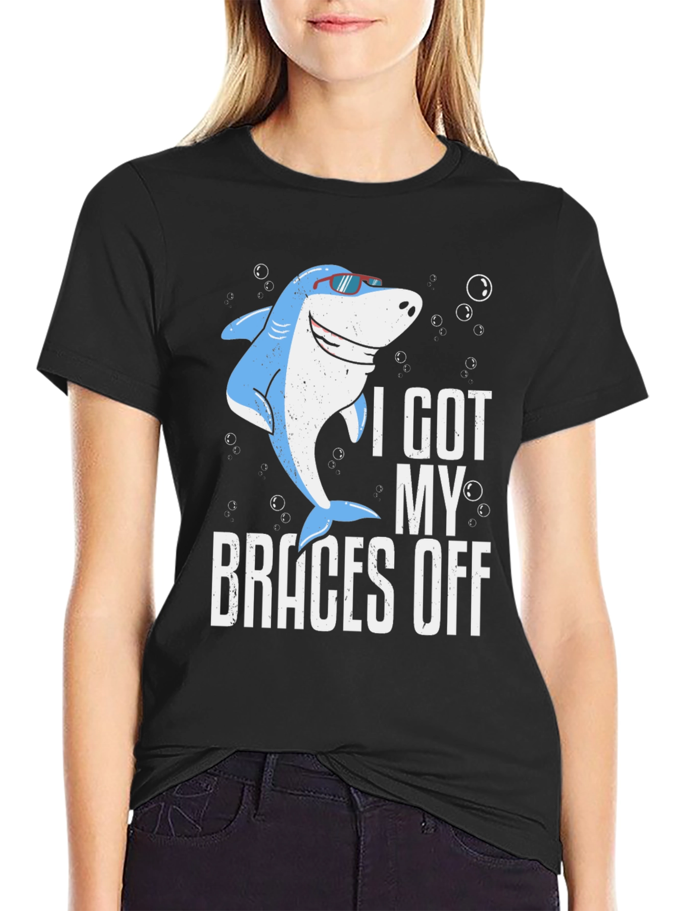 Black Funny Shark Braces Off T-Shirt view 2