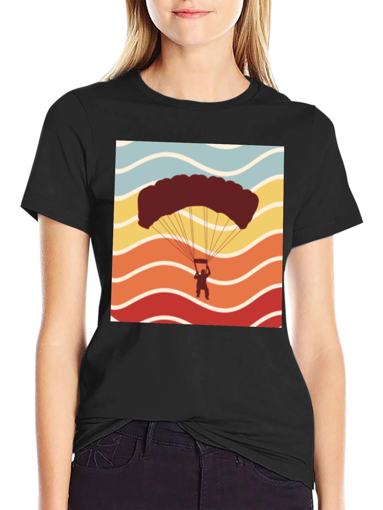 Black Retro Skydiving T-Shirt - Adventure Seeker Tee view 2
