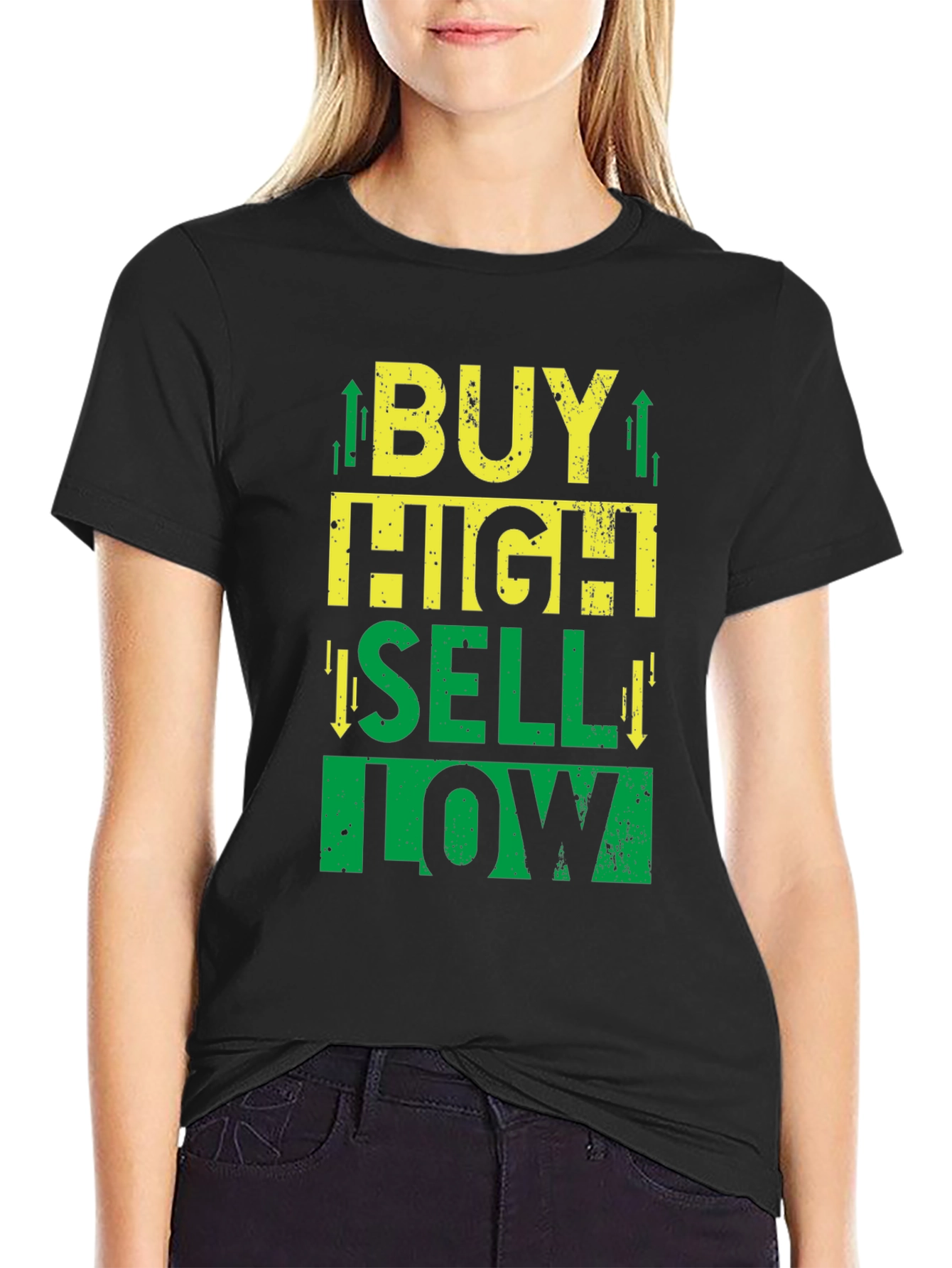 Black Buy High Sell Low T-Shirt - Stock Market Trader Tee view 2