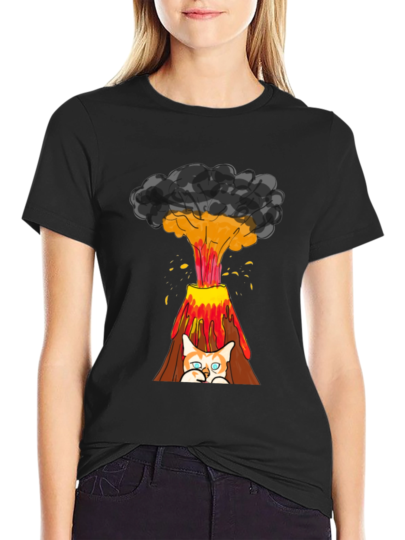 Black Volcano Cat Graphic Tee - Fun & Unique Design view 2