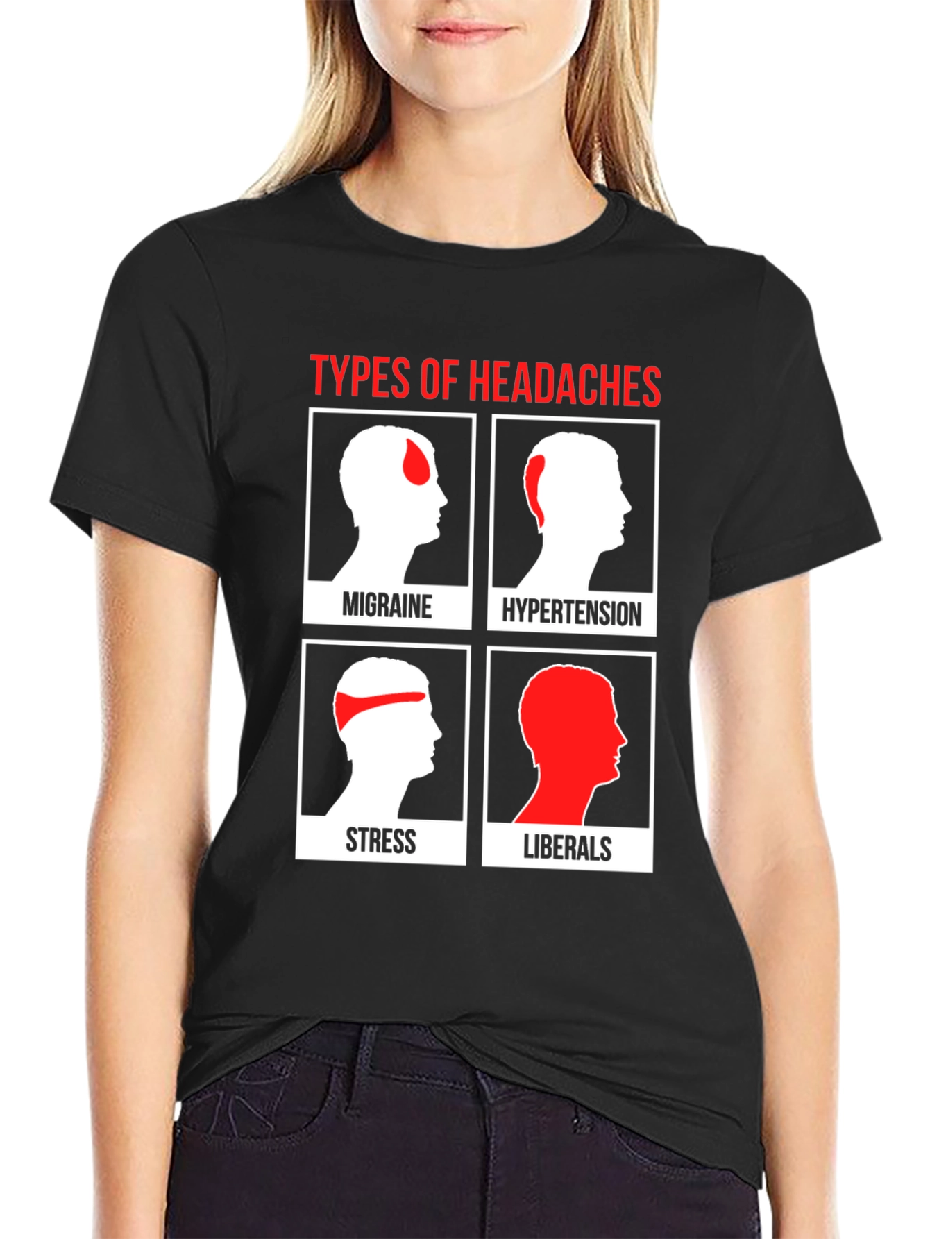 Black Types of Headaches Humor T-Shirt view 2