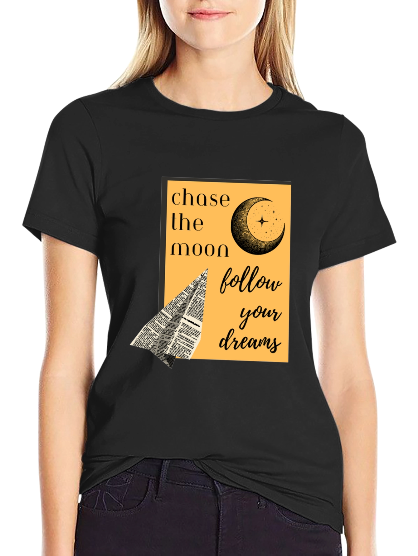 Black Chase the Moon Graphic Tee - Follow Your Dreams view 2