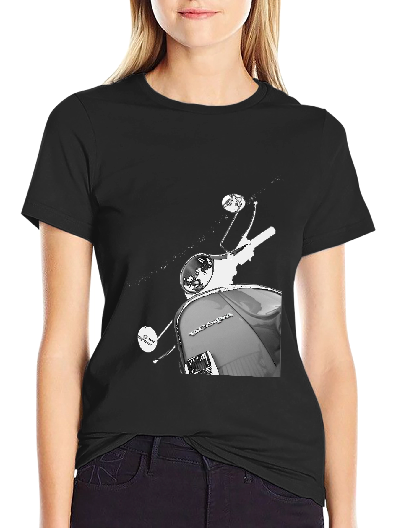 Black Vintage Vespa Scooter Graphic Tee - Classic Black view 2