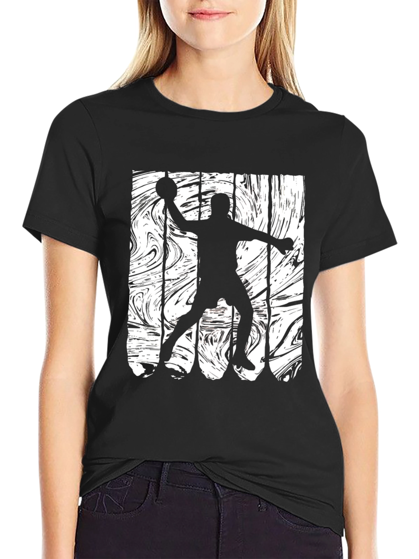 Black Handball Player Silhouette Graphic Tee - Black view 2