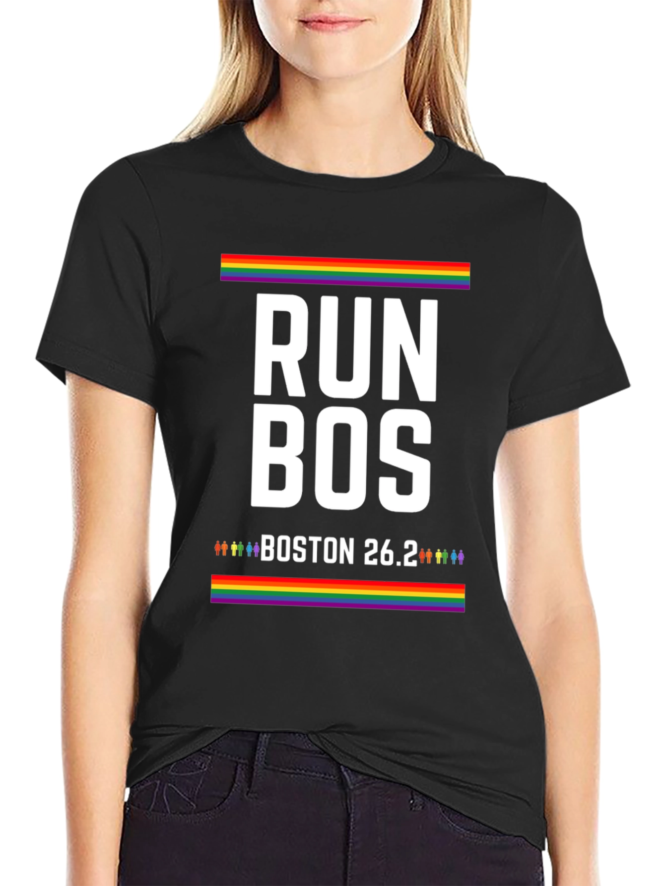 Black Run Bos Pride T-Shirt - Boston 26.2 Marathon LGBT view 2