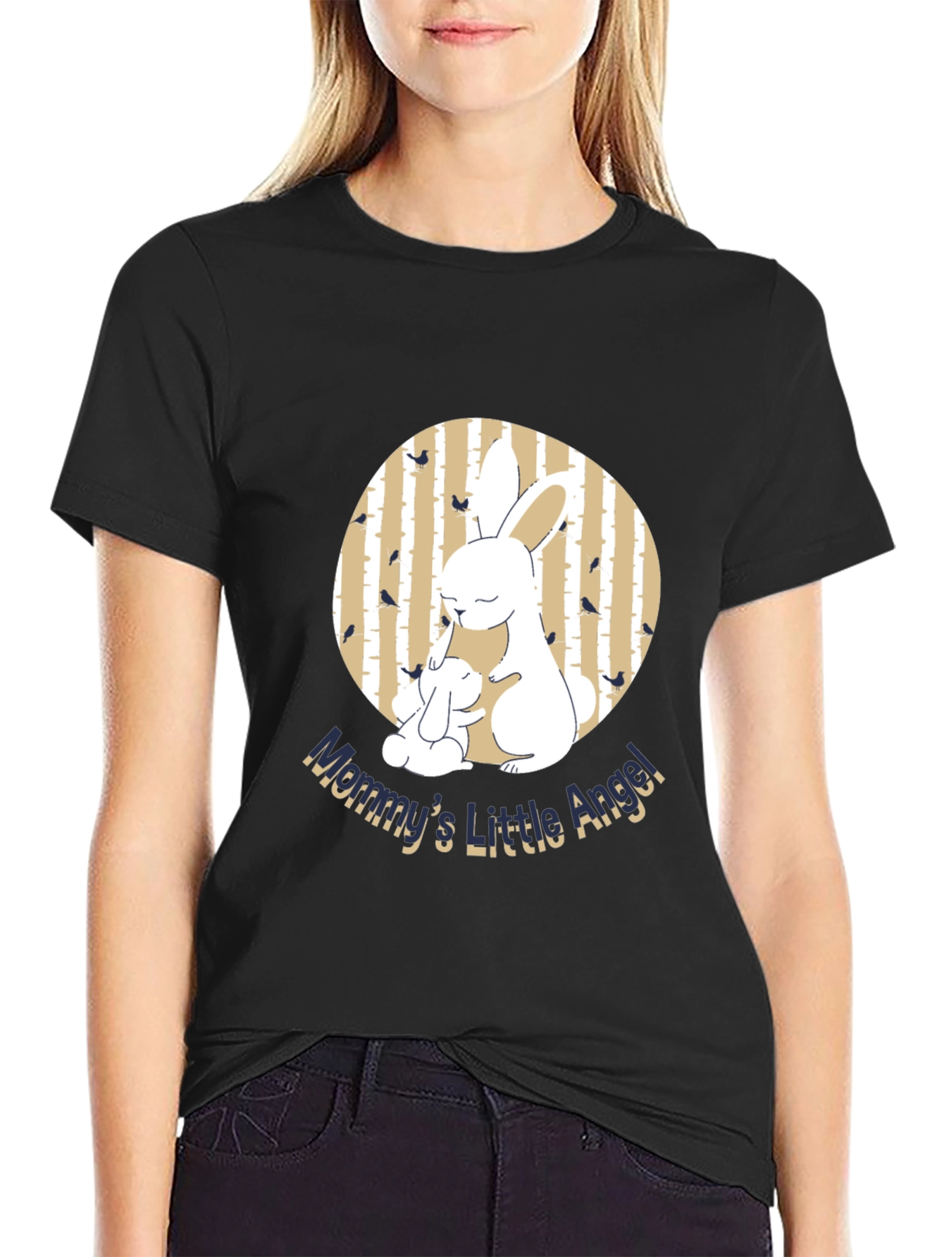 Black Mommy & Baby Bunny Graphic Tee - Adorable Family Shirt view 2