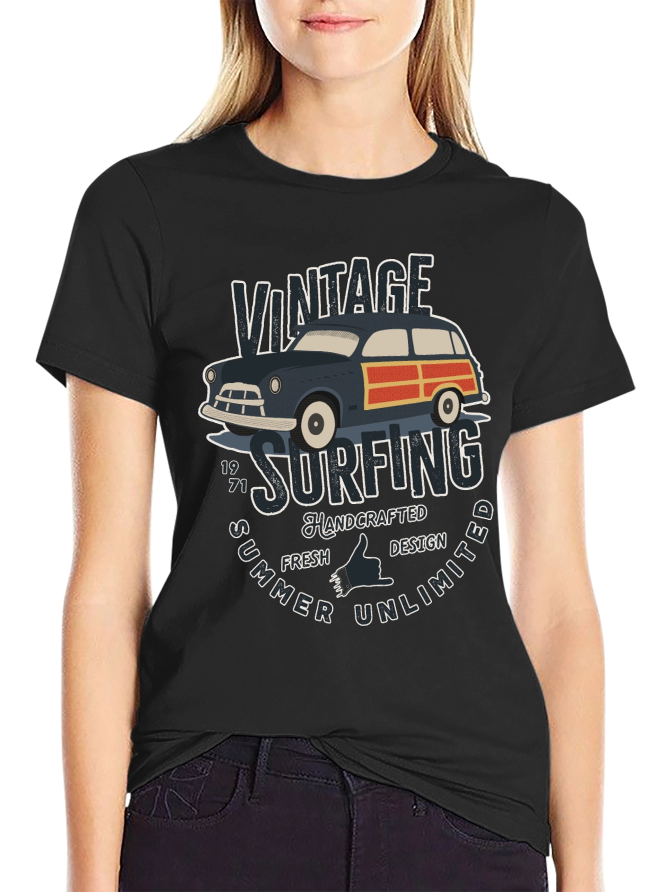 Black Vintage Surfing T-Shirt - Summer Unlimited view 2
