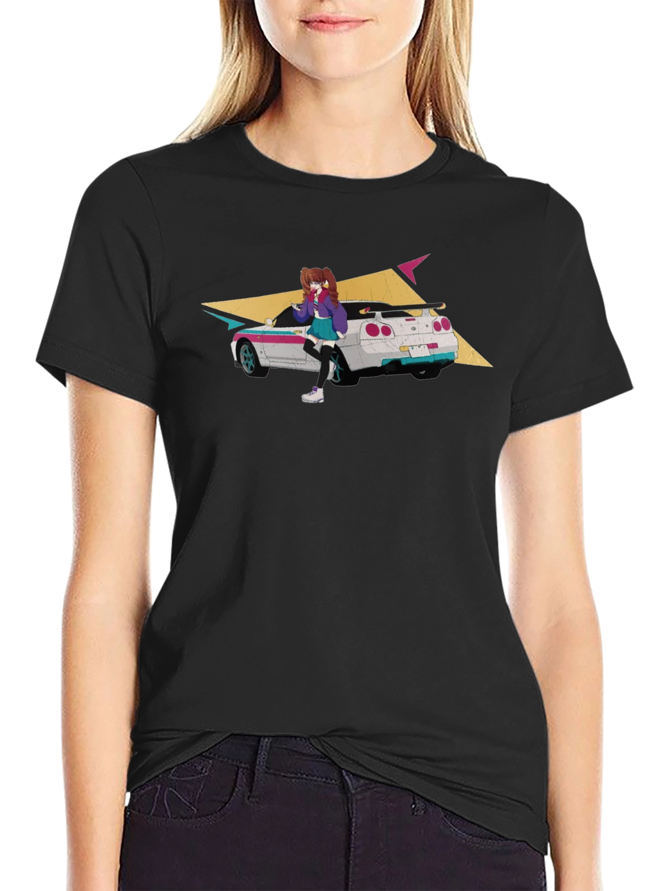 Black Anime Car Graphic Black T-Shirt view 2