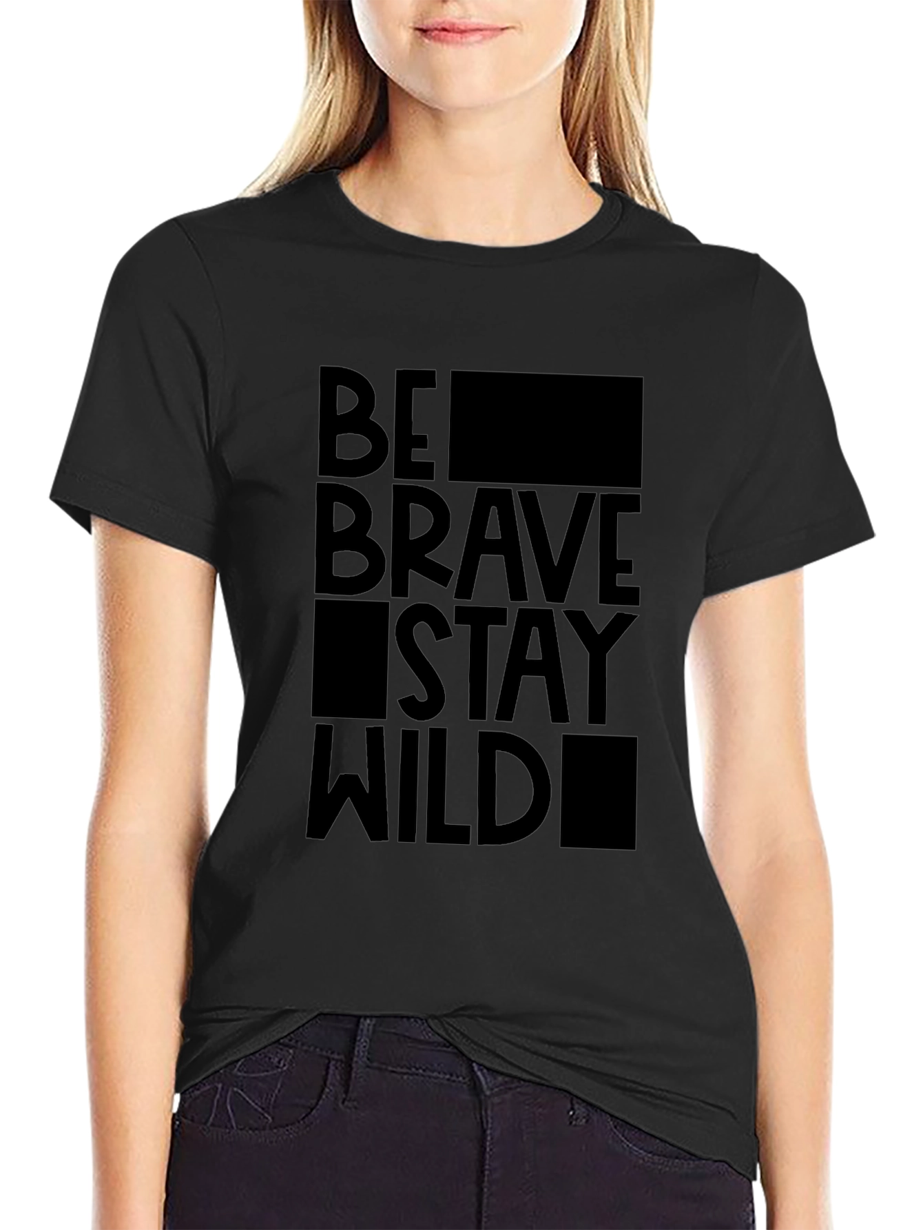 Black Be Brave Stay Wild Black Graphic Tee view 2