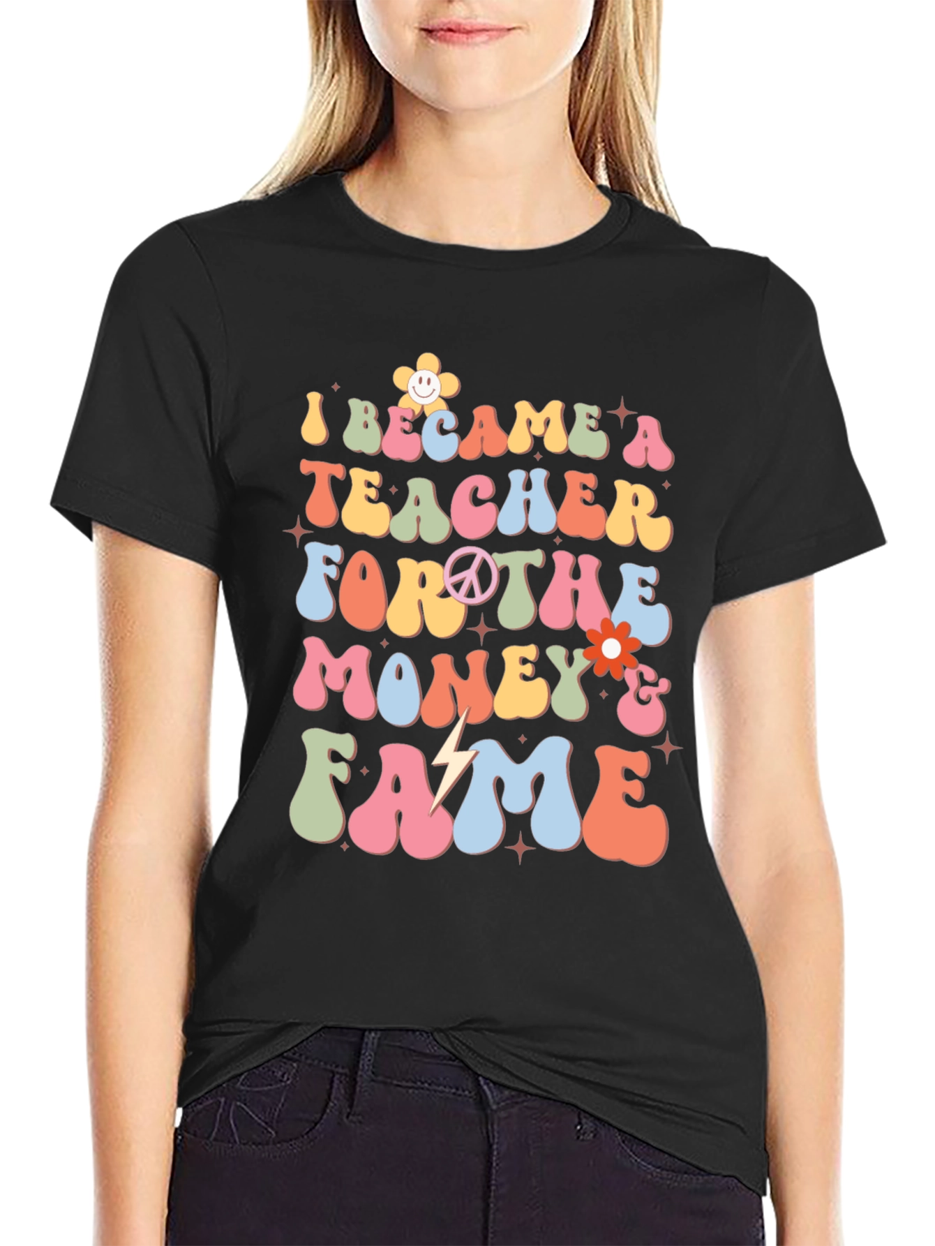 Black Teacher For The Money and Fame Graphic T-Shirt view 2