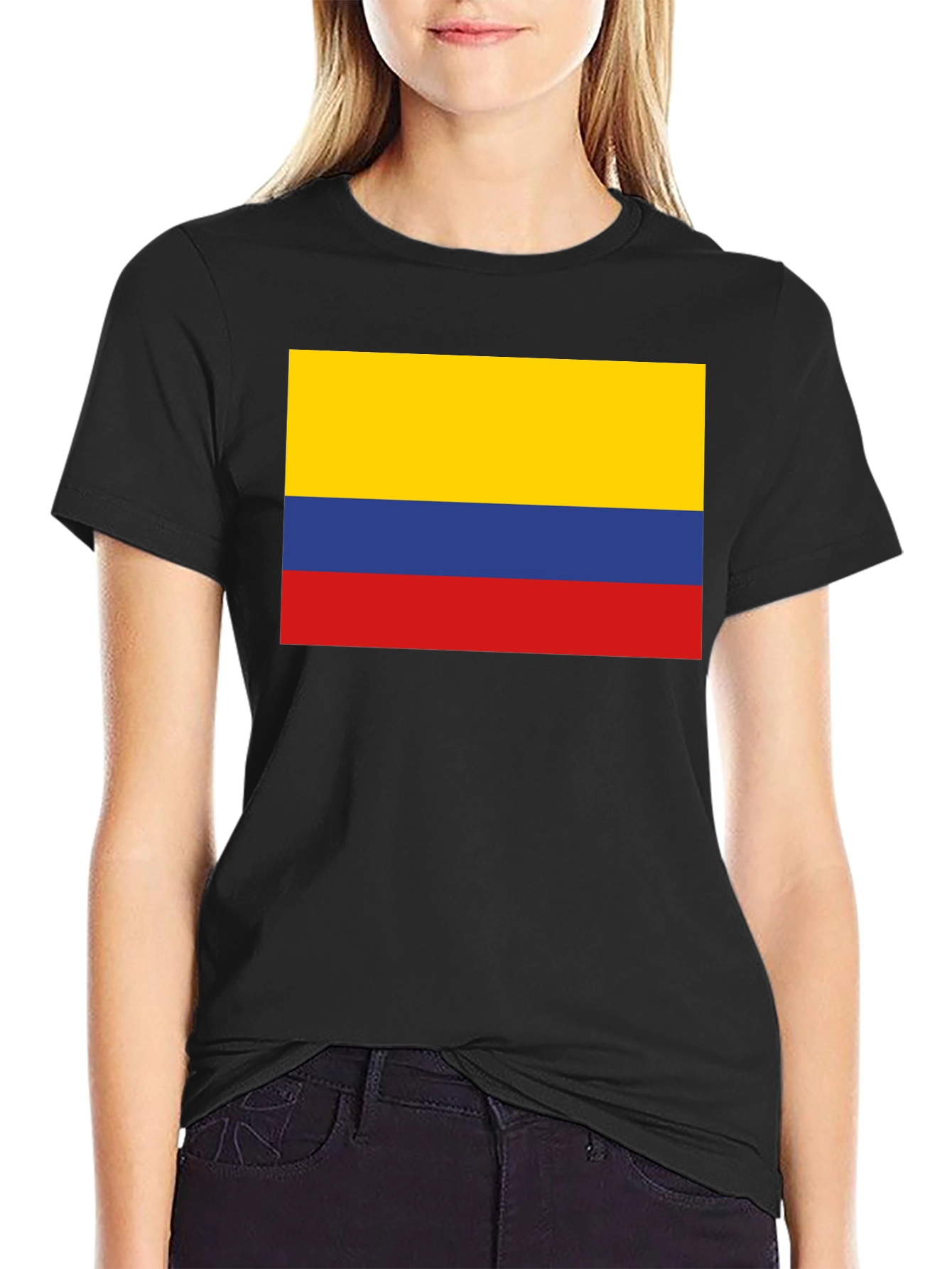 Black Colombia Flag T-Shirt - Black Crew Neck Tee view 2