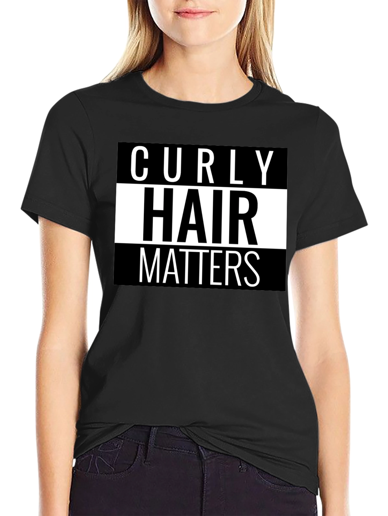 Black Curly Hair Matters Graphic Tee - Black Cotton T-Shirt view 2