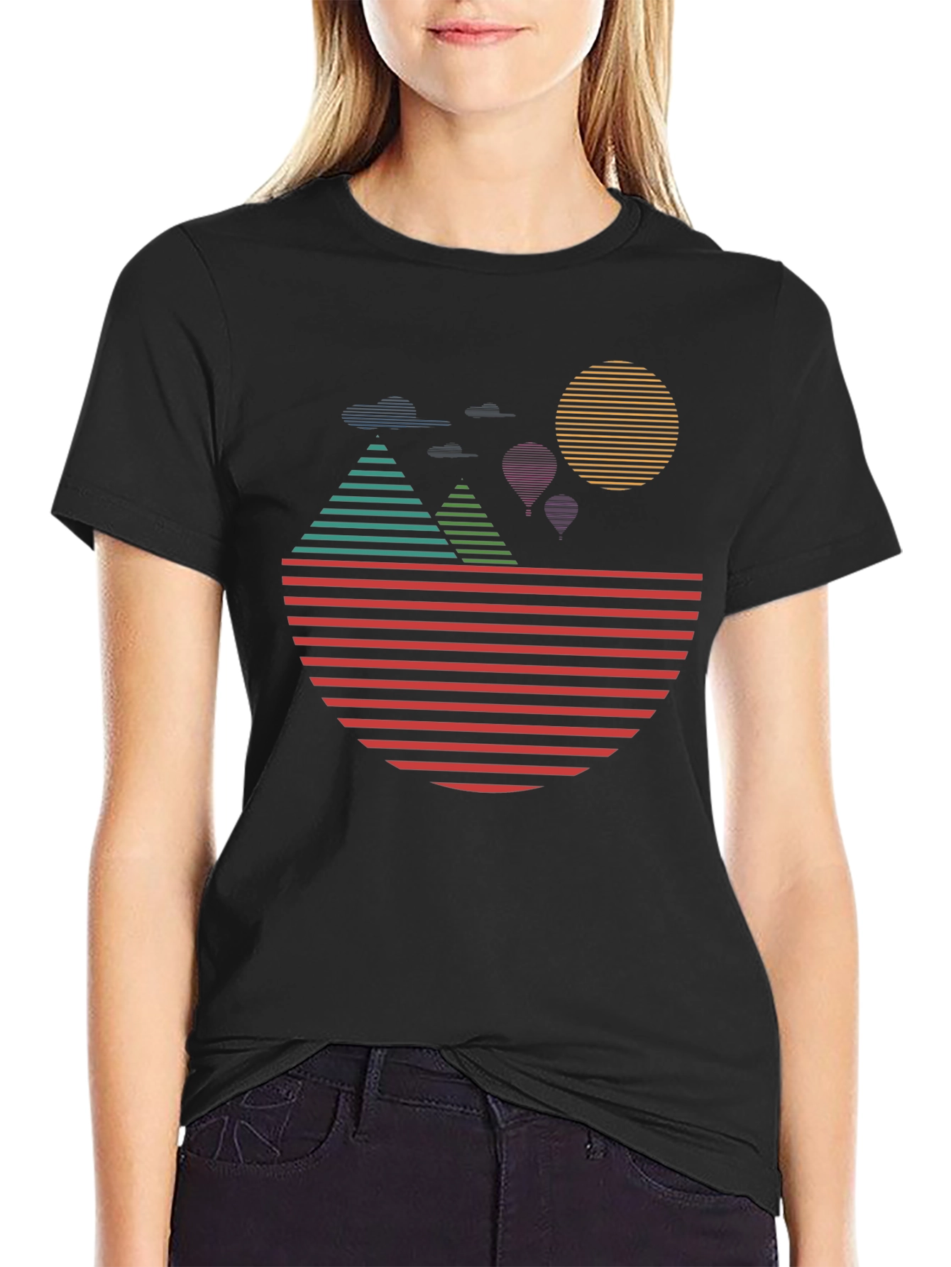 Black Retro Sunset Landscape Graphic Tee - Black view 2