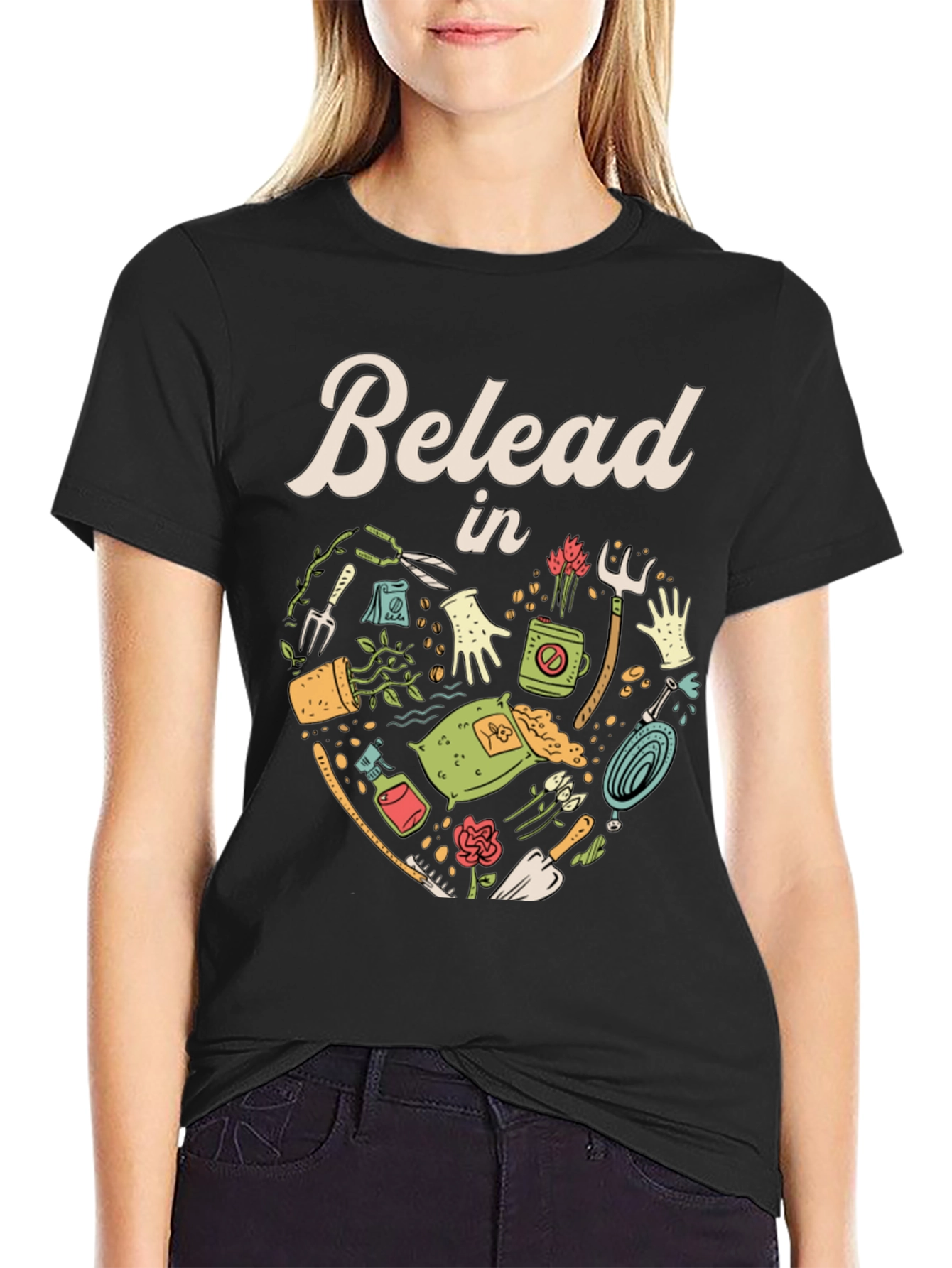 Black Gardening T-Shirt - "Belead in" Design - Black view 2