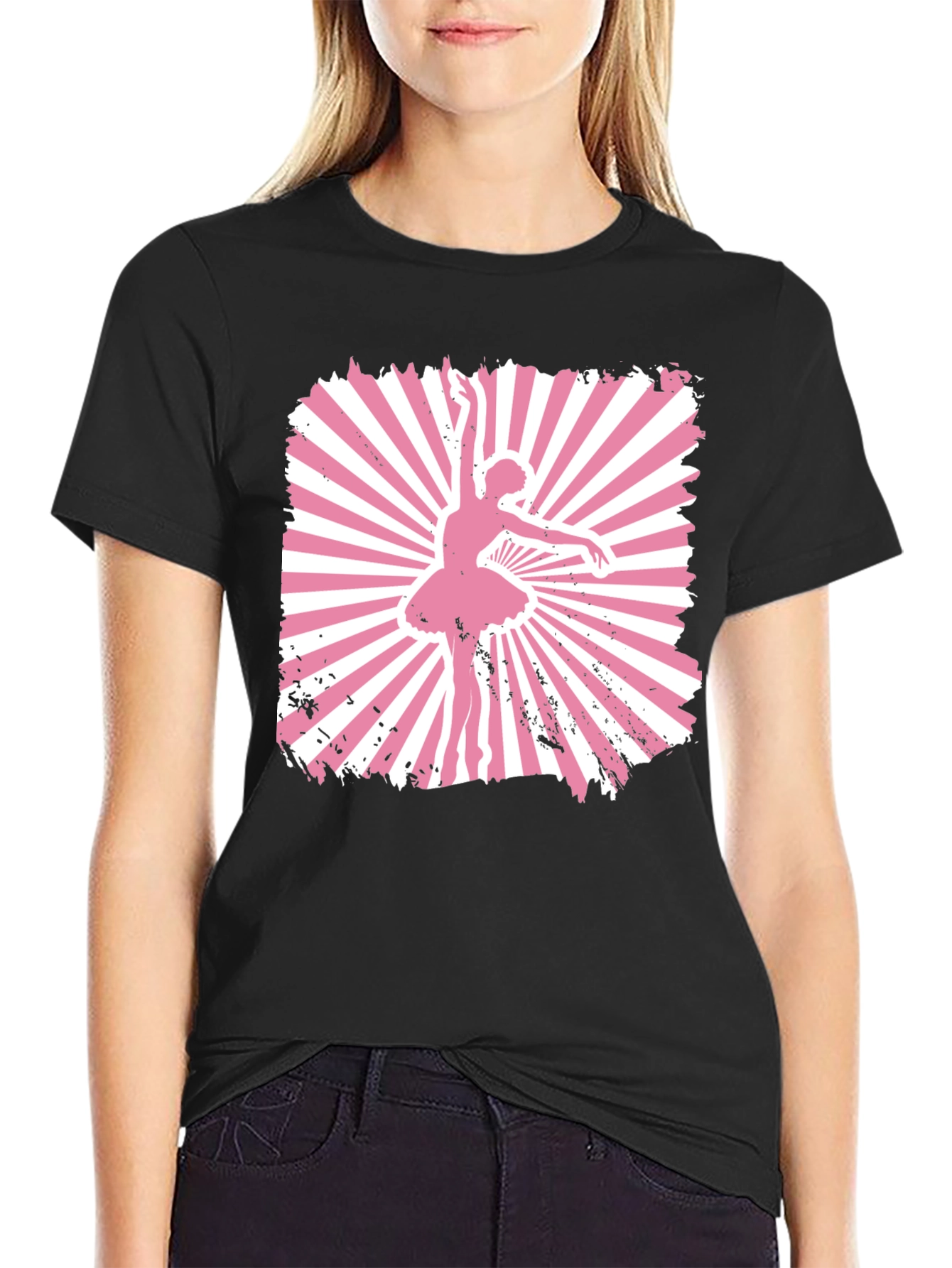 Black Ballerina Graphic T-Shirt - Pink Dancer Design view 2