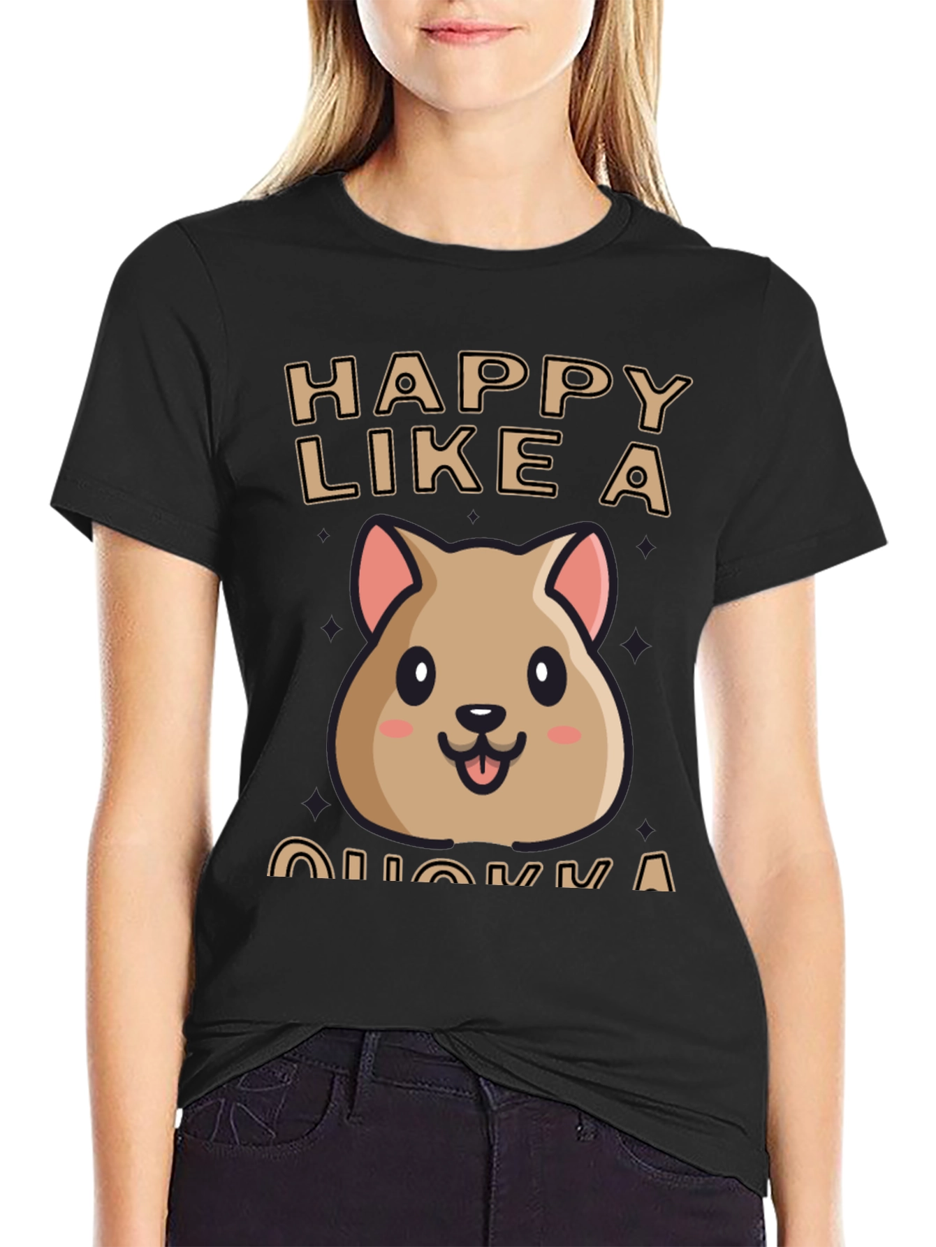 Black Happy Quokka T-Shirt - Cute Animal Graphic Tee view 2