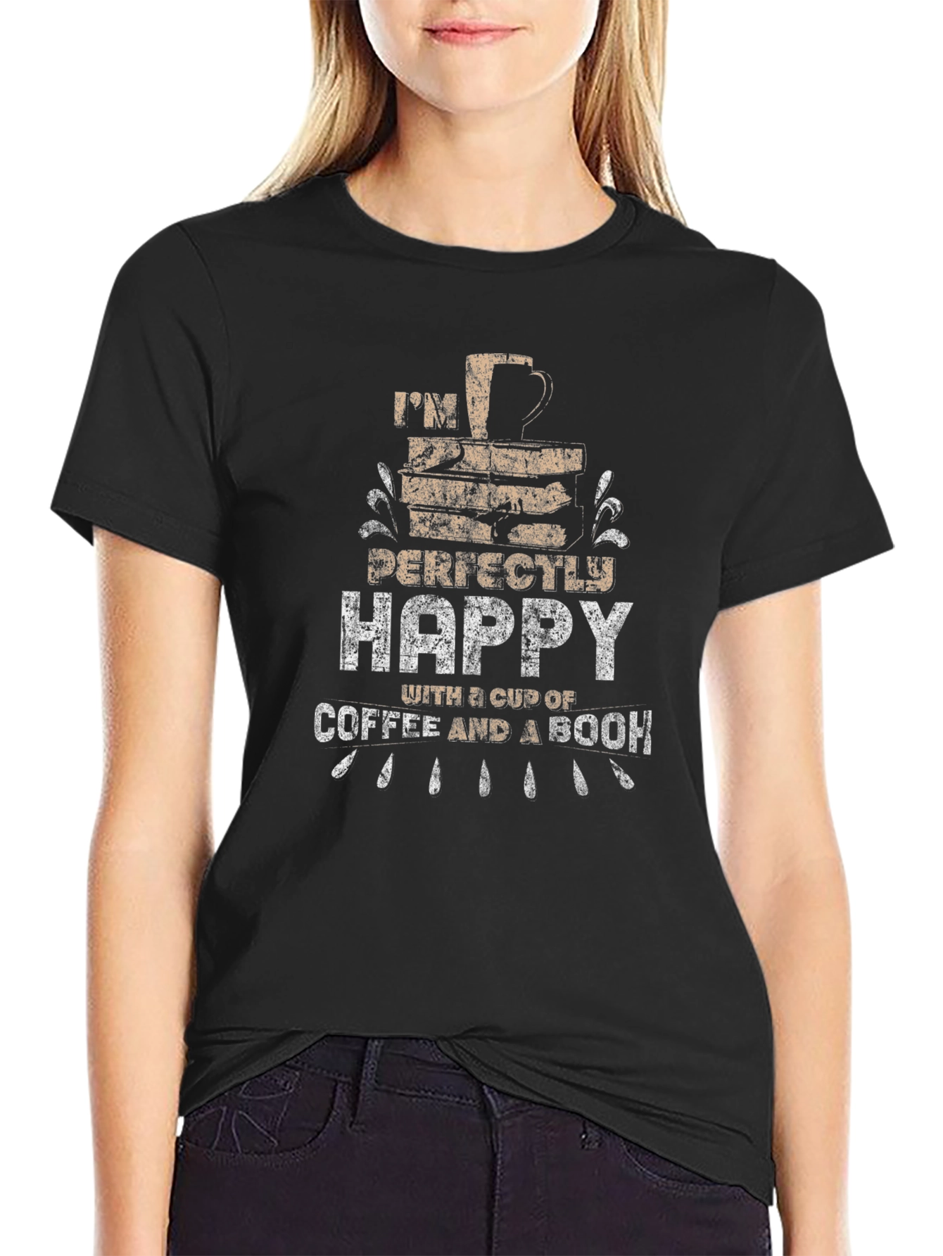 Black Happy Coffee & Book T-Shirt - Relax & Read! view 2