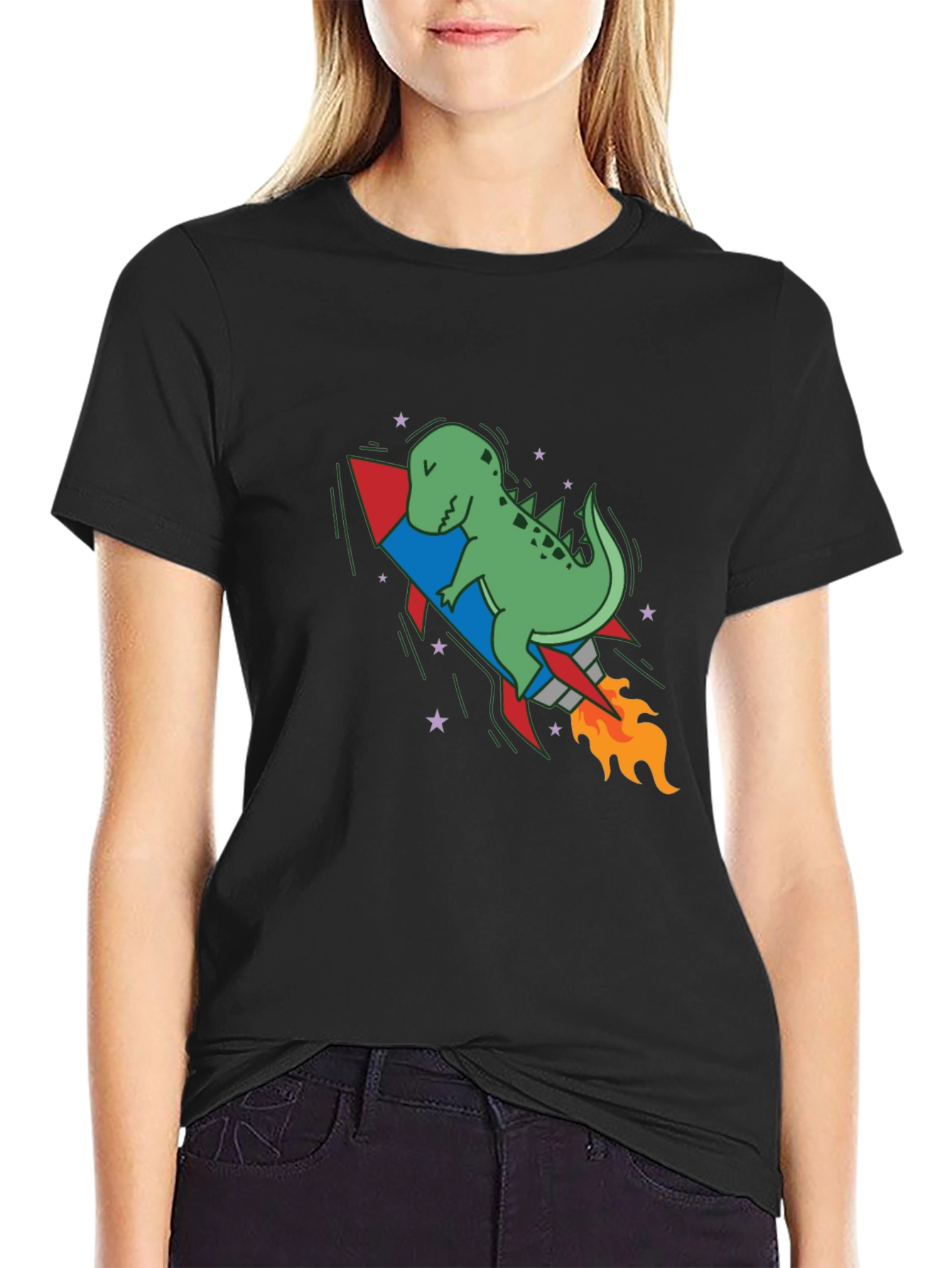 Black Dino Rocket Black T-Shirt view 2