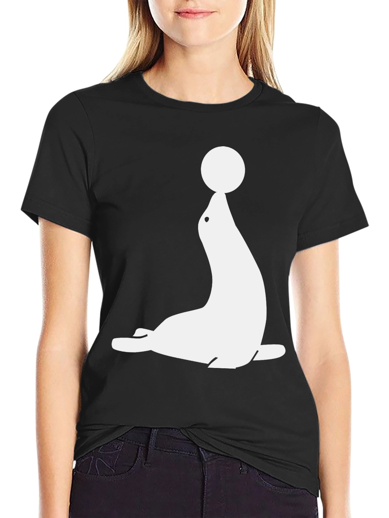 Black Seal with Ball Graphic Tee - Black Cotton T-Shirt view 2