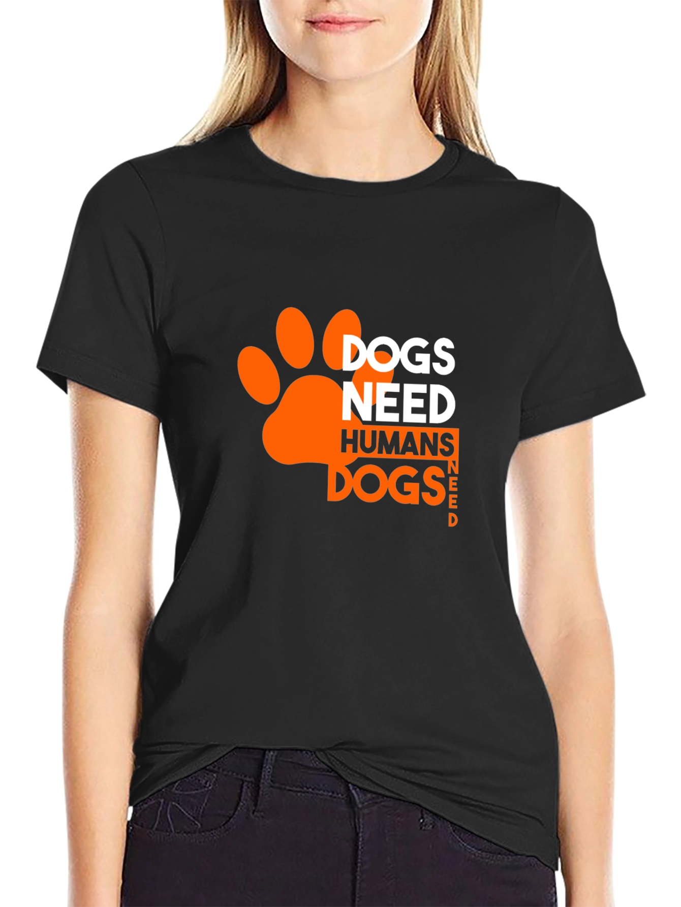 Black Dogs Need Humans T-Shirt - Black, Paw Print Design view 2