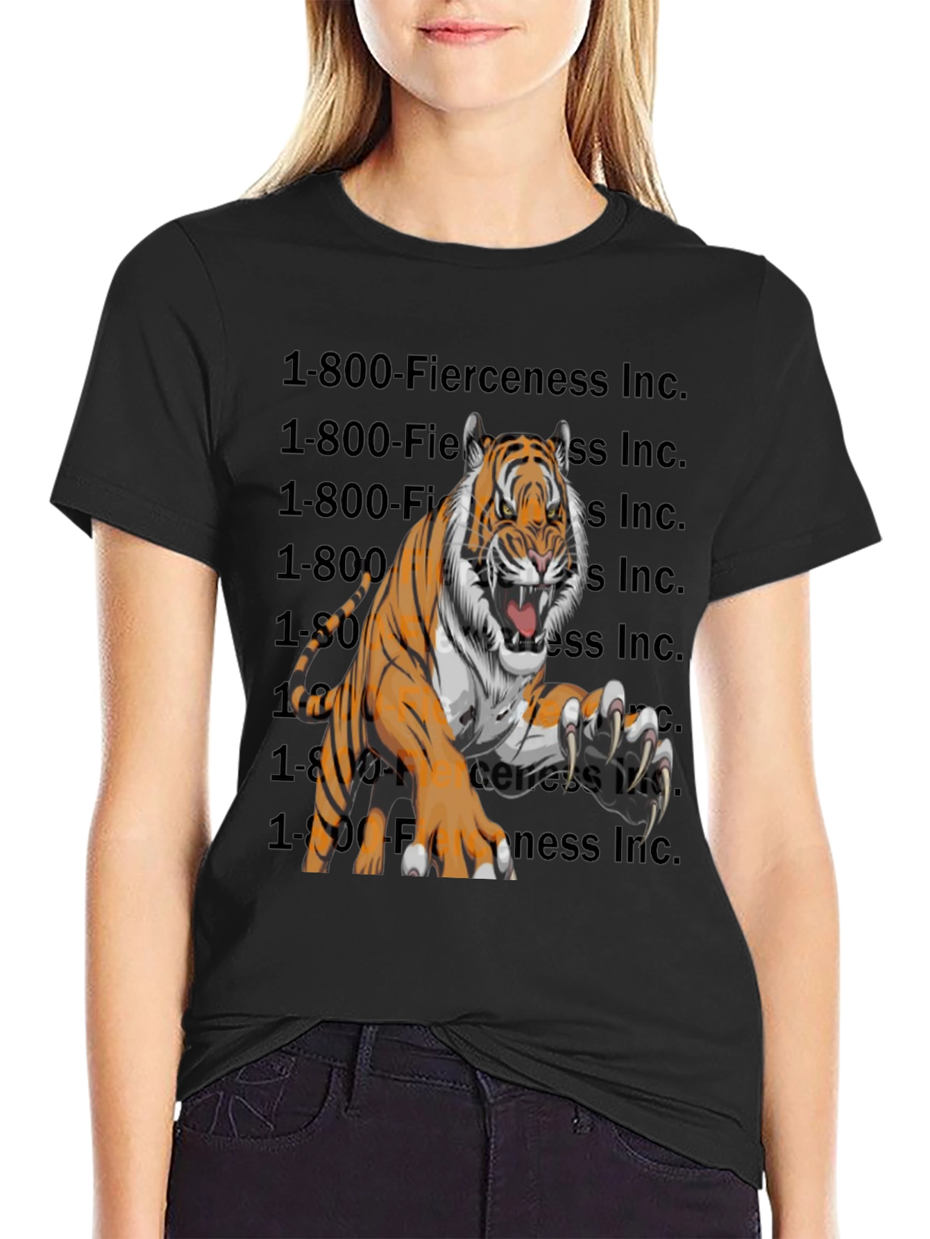 Black Fierce Tiger Graphic T-Shirt view 2